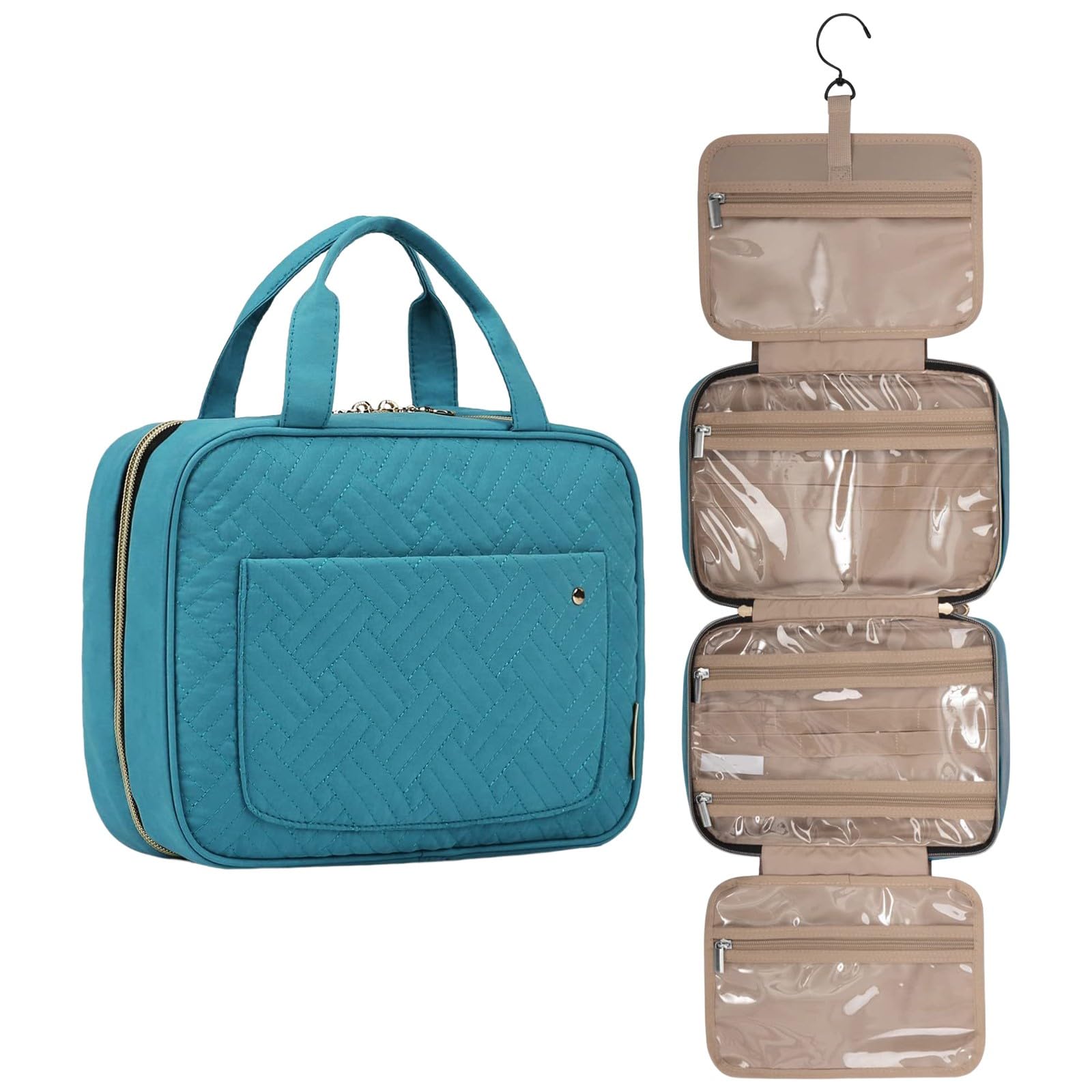Travel Toiletry Bag with Hook,Hanging Organizer for Men and Women, Waterproof, Spacious, Durable,Travel Essentials Makeup Bag, Full-Sized Cosmetic Bag for Hangs in Bathroom & Shower (light green)