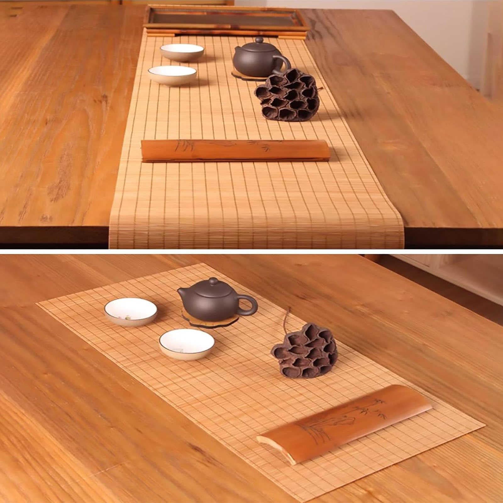 Kung Fu - Juego de té de bambú natural, hecho a mano, mantel individual decorativo para camino de mesa de té, mesa de comedor, fiestas de boda, decoración del hogar