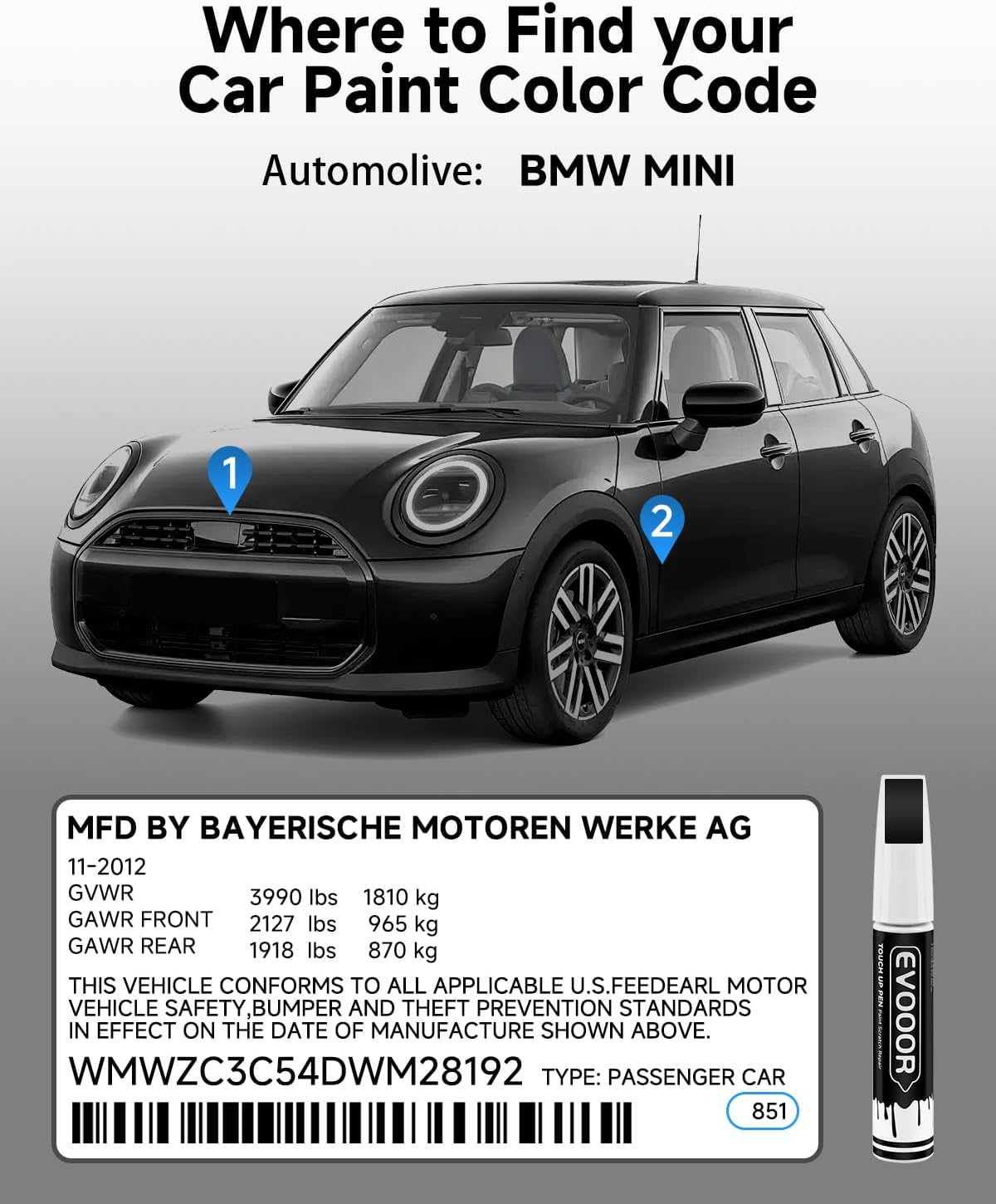 Chili Red (851) Touch Up Paint for Bmw Mini Exact Match 2 in 1 Touch up Paint for Chips and Nicks Repair with 2pcs Disposable Micro Applicators