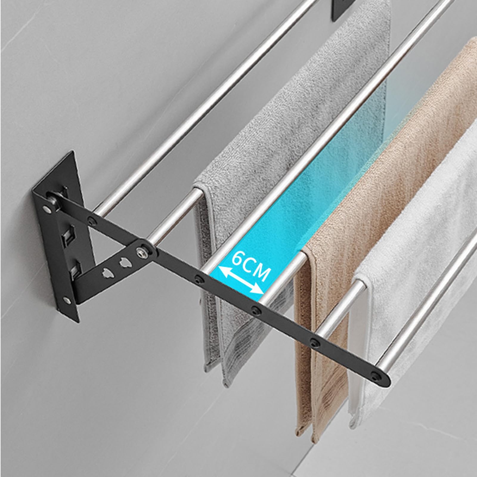 Stendibiancheria da parete in acciaio inox, 58,4 cm, salvaspazio, pieghevole, con porta asciugamani e fessure ideale per piccoli