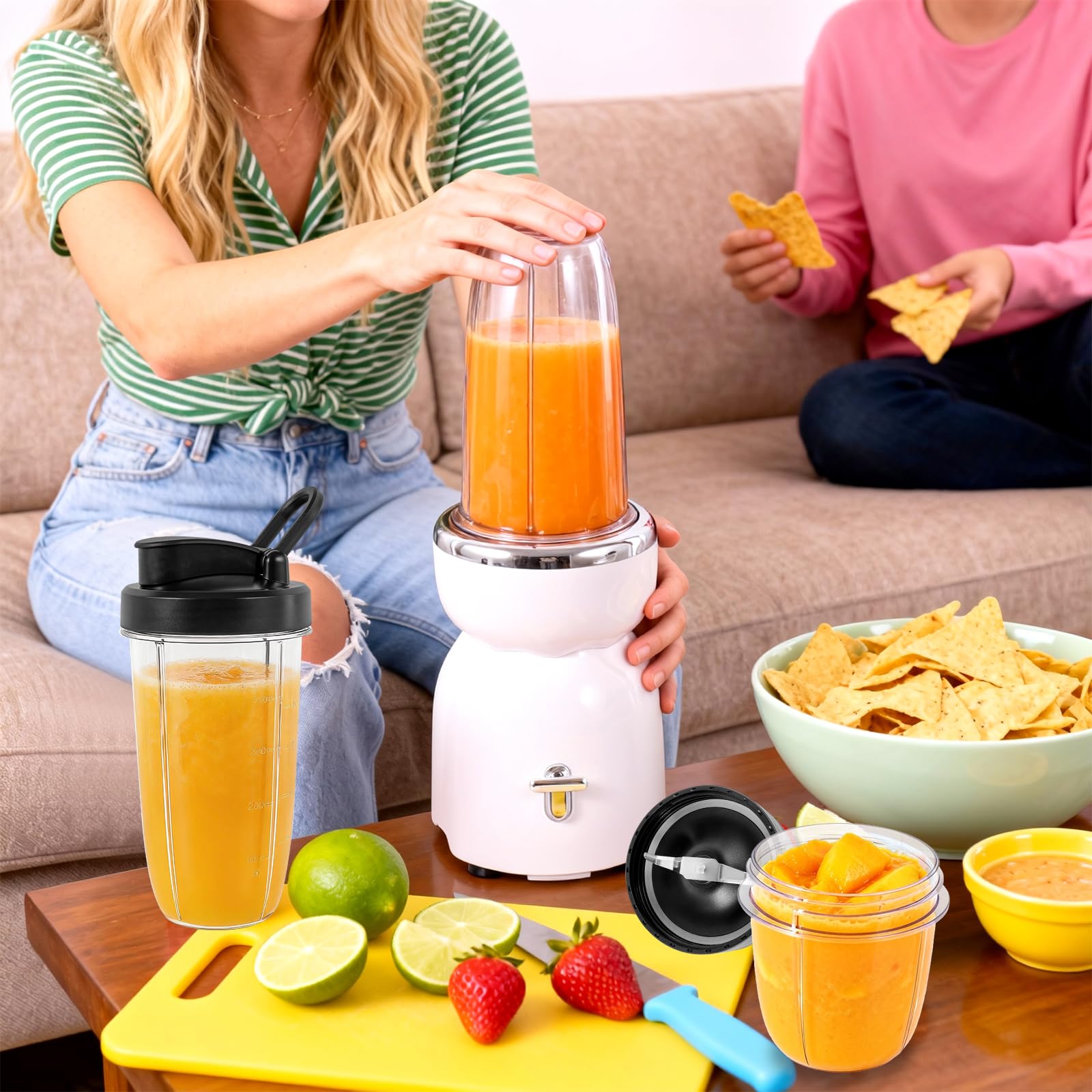 Licuadora portátil de 500 W, exprimidor de 25000 rpm, mezcla extractora de batidos, frutas congeladas, nueces y hielo, con 2 tazas ToGo de 500 ml, molinillo de 300 ml y 2 asas de transporte, ideal
