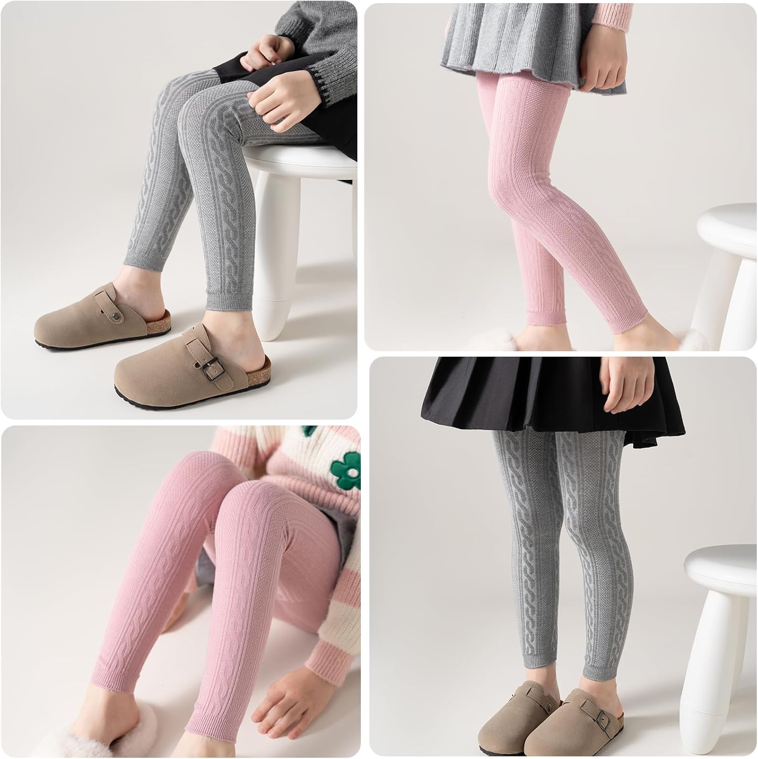 Girls Leggings for Little Girls, 2 Pack Toddler Girl Pants Leggings for Baby Tights Knitted Multi-Colors 2-9 Years - Image 2