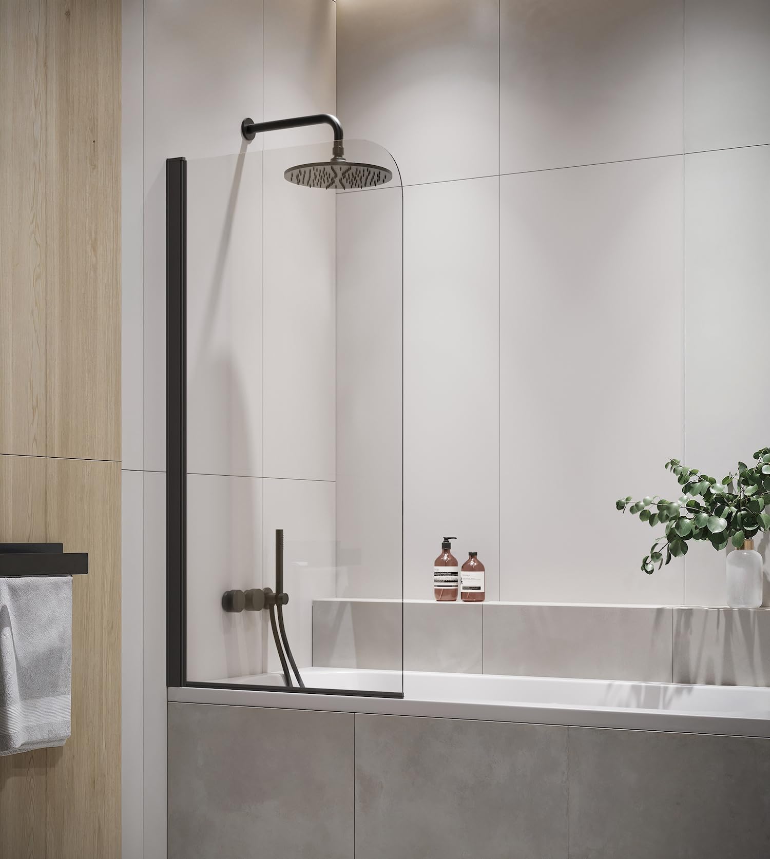 Mampara de baño Torino 60 x 140 cm - Negro - Mampara de baño Giratoria 5 mm de espesor - Cristal de seguridad y Antical