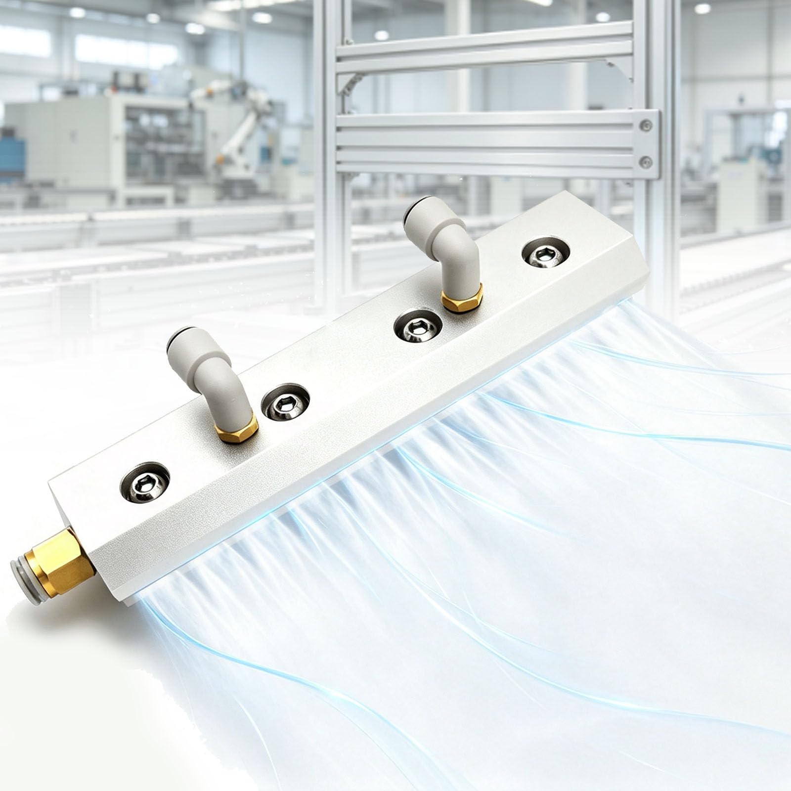COYEUX Soffiatore Industriale A Doppio Fluido con Lama d'Aria, Lama d'Aria in Acciaio Inossidabile per La Rimozione della Polvere, con 2 Ingressi per L'acqua, Sistema di Lavaggio 200mm
