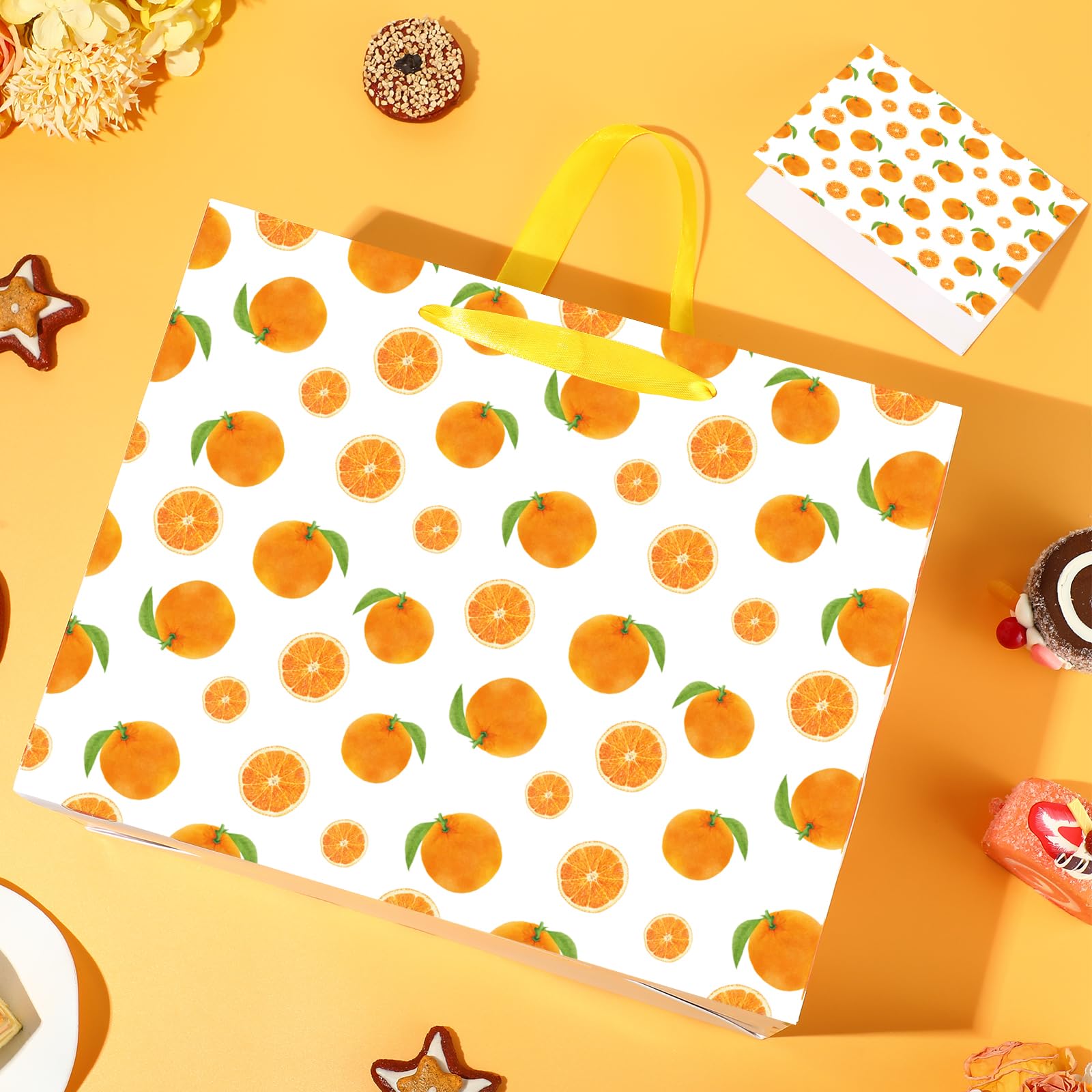 Little Cutie Party Gift Bag Orange Wrapping Paper with Tissue Paper Greeting Card Fruit Theme Birthday Party Treat Goodie Bag for Little Cutie Baby Shower Decorations Wedding Birthday Summer Party