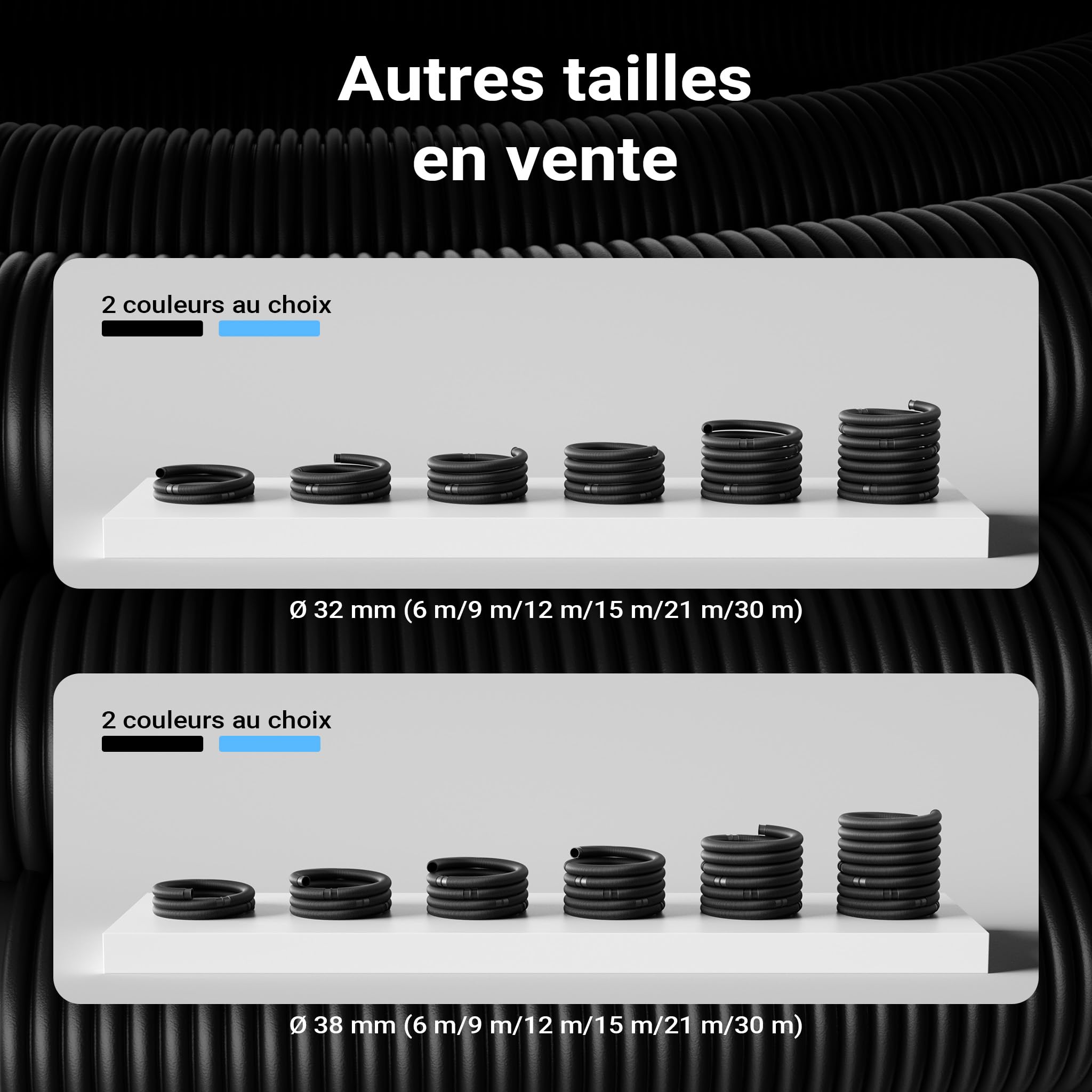 WilTec Tuyau Piscine Noir – 6 m de Long, Ø 38 mm – Tuyau Solaire Flottant à Sections préformées – 190 g/m – Made in Europe – Boyau d’Aspiration Solaire