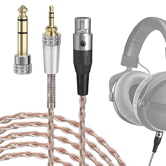 GEEKRIA Apollo Silver-Plated Upgrade Audio Cable Compatible with Beyerdynamic DT 900 PRO X, DT 770 PRO X, 6.35mm/3.5mm Replacement Headphones Cord for Desktop Amplifier 10ft / 3m