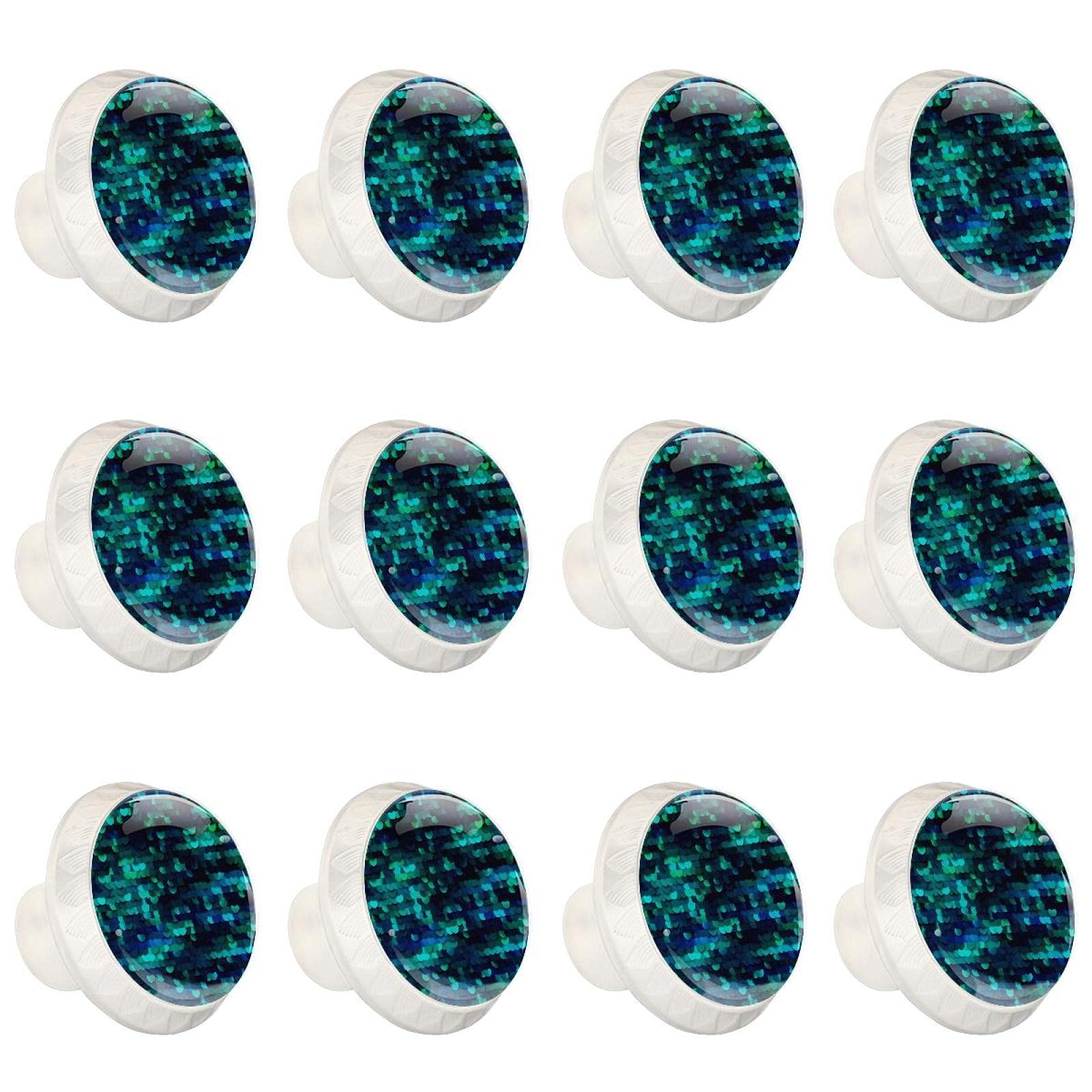 Boutons ronds sirène paillettes vert pour armoires et tiroirs - Lot de 12