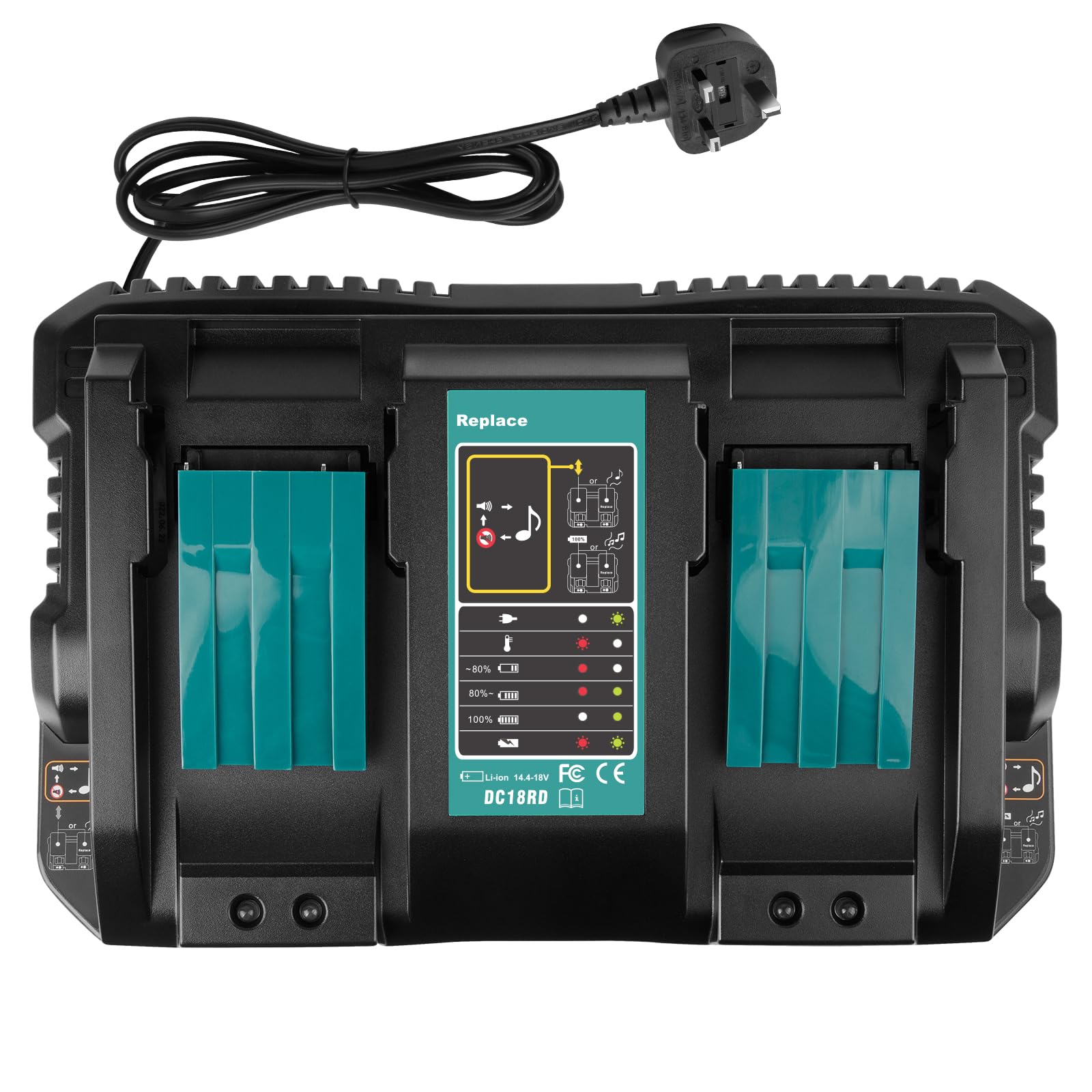 LabTEC Dual Ports Battery Charger for Makita 14.4V-18V BL1415, BL1430, BL1830, BL1840, BL1850, BL1850B, BL1860B, Compatible with Makita DC18RD Power Tool Battery