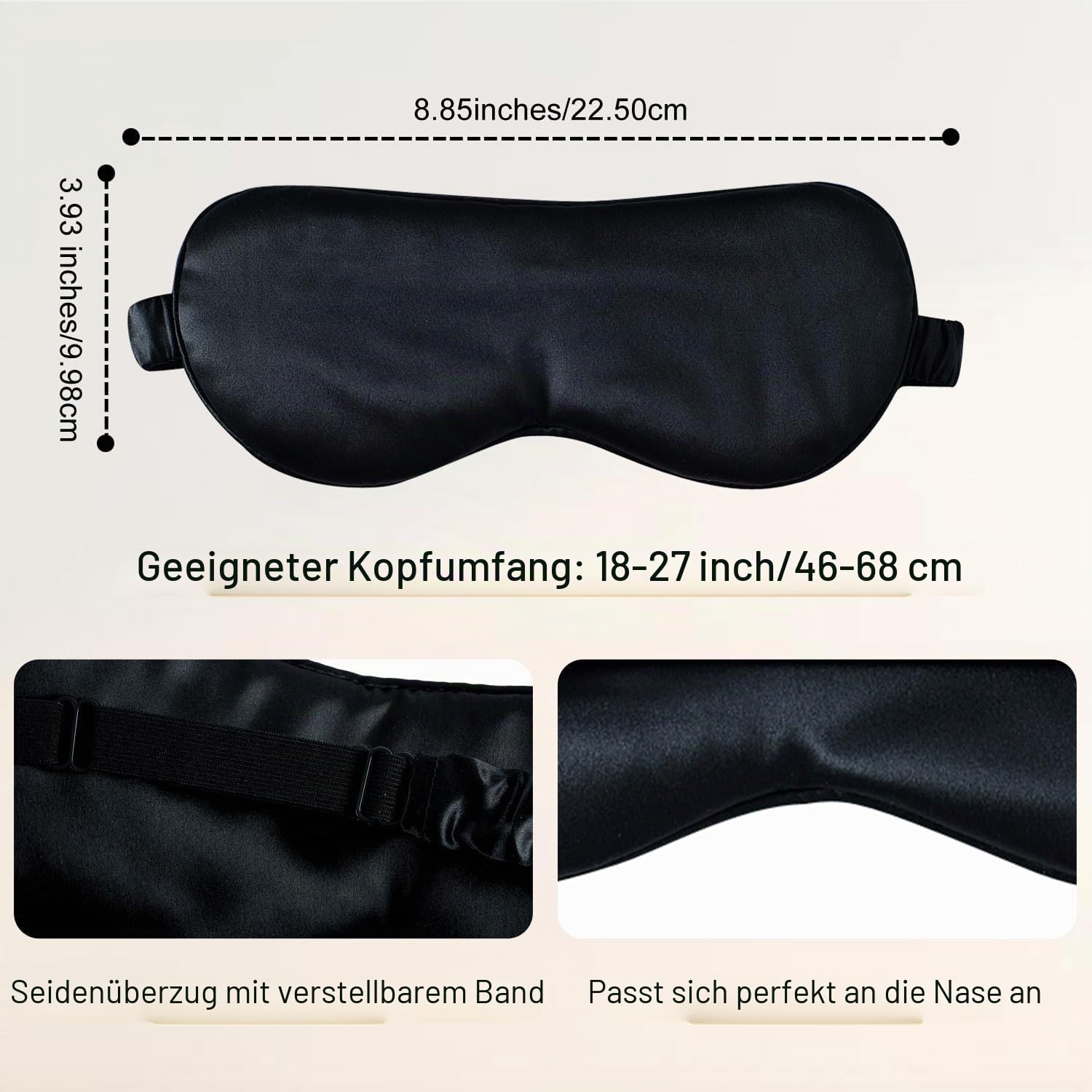 ZIMASILK Schlafmaske aus 100% reiner Maulbeerseide, mit einer Stärke von 22 Momme, gefüllt mit 100% Maulbeerseide, Befestigungsband aus Seide, extrem weiche und bequeme Schlafmaske, Schwarz