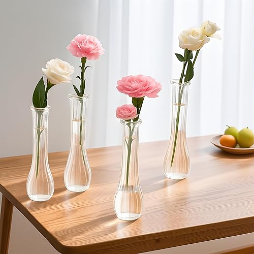 Miniatura 4 de Jarrones altos de vidrio para centros de mesa, jarrón acanalado a granel a granel, moderno jarrones florales delgados de 8 pulgadas para decoración
