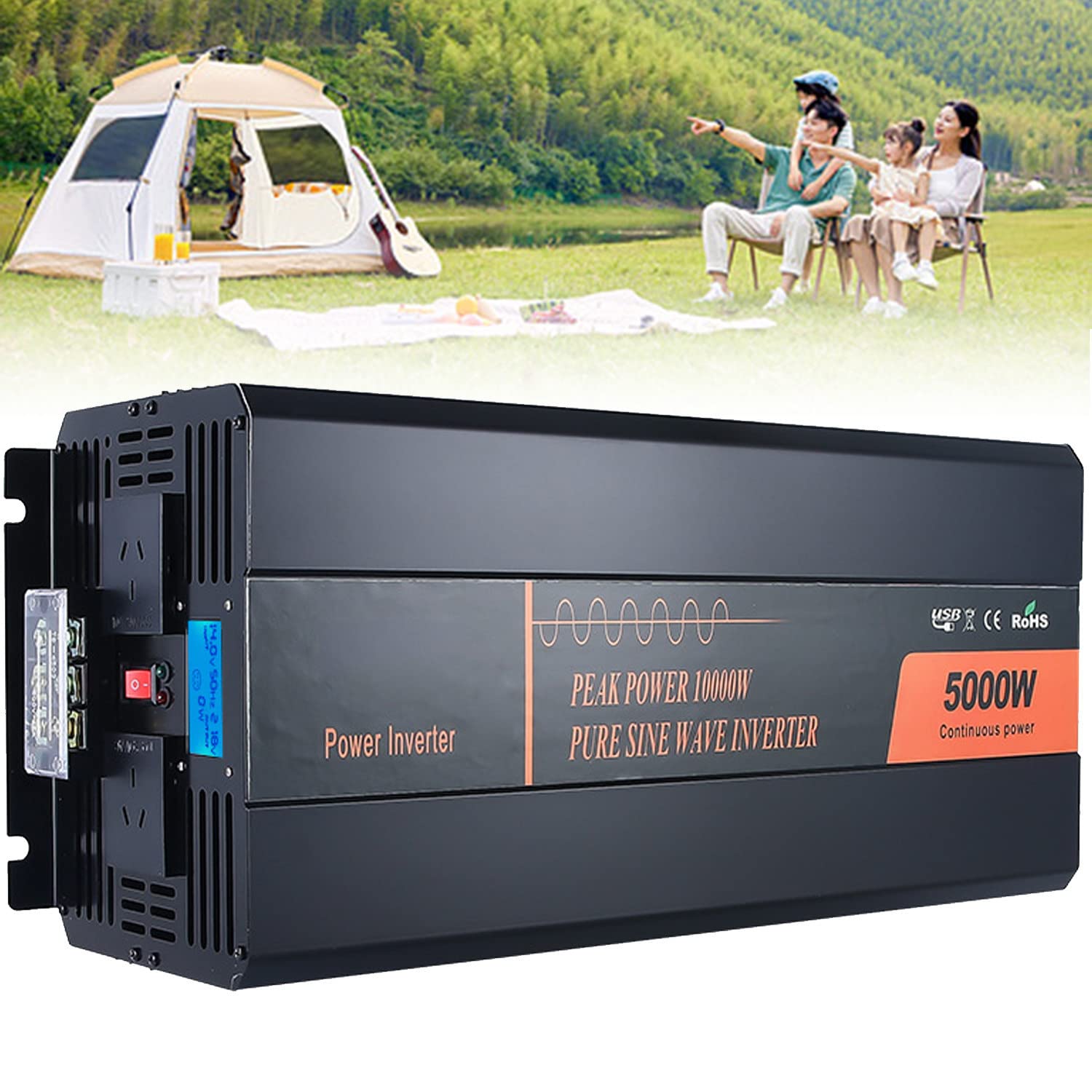 2000W 3000W 4000W 5000W falownik czysta fala sinusoidalna 12V 24V 48V do 230V przetwornica napięcia samochodowego przetwornica napięcia z ekranem LCD i 2 portami USB,5000W-12V