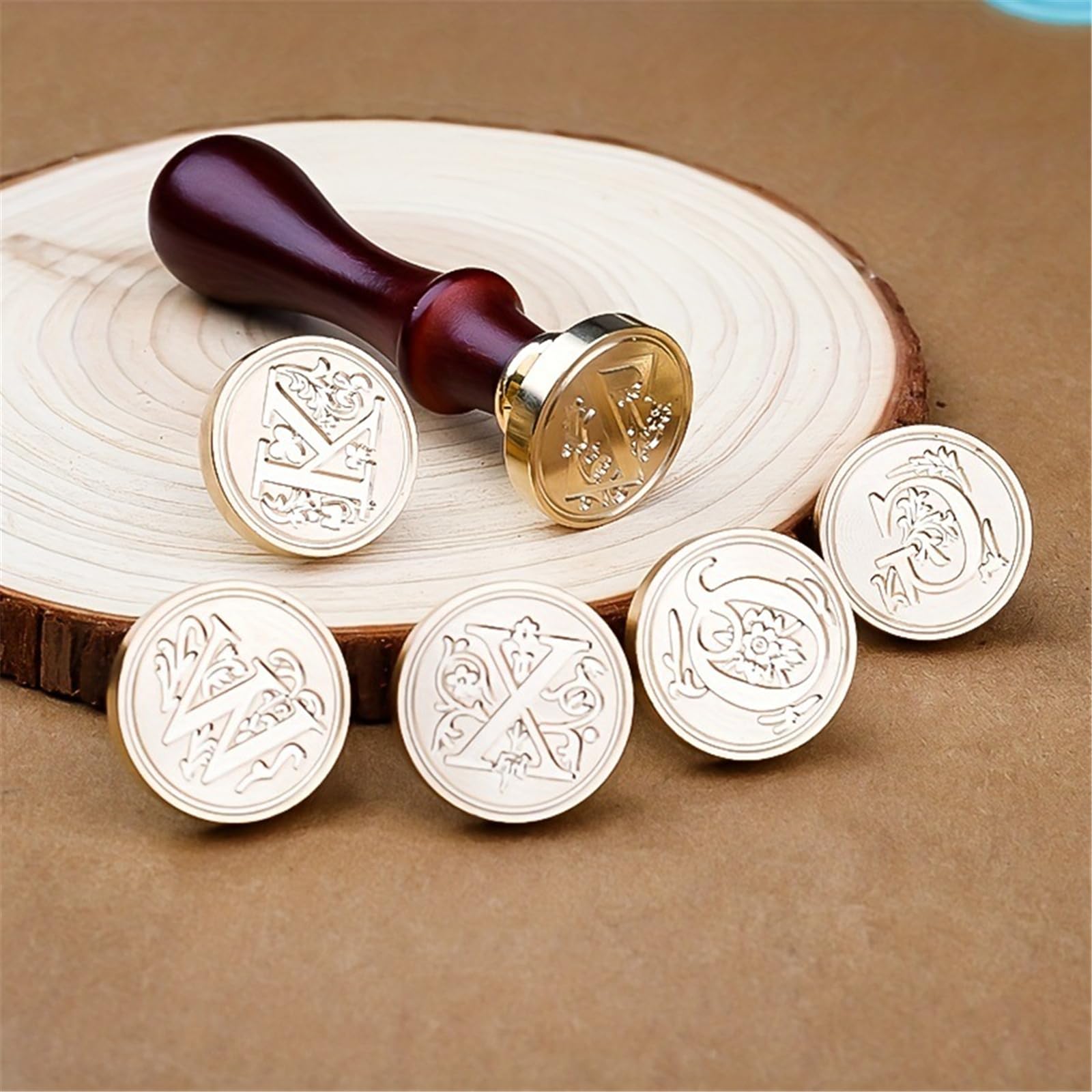 Timbri con sigillo ceralacca, sigilli rame con timbro per ceralacca + impugnatura in legno, set kit sigilli con lettere alfabetiche vintage