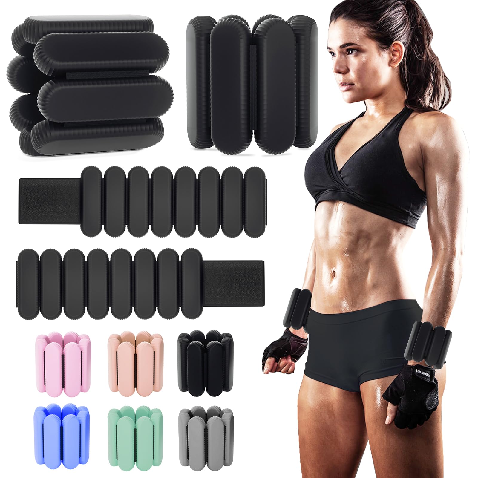 YOVKOK Adjustable Ankle Weights for Women Men,Wrist Weights set for Walking Running,1 Pair (1Lbs Each) Silicone Workout Weights for gym fitness, Jogging,yoga,pilates,strength training,physical therapy