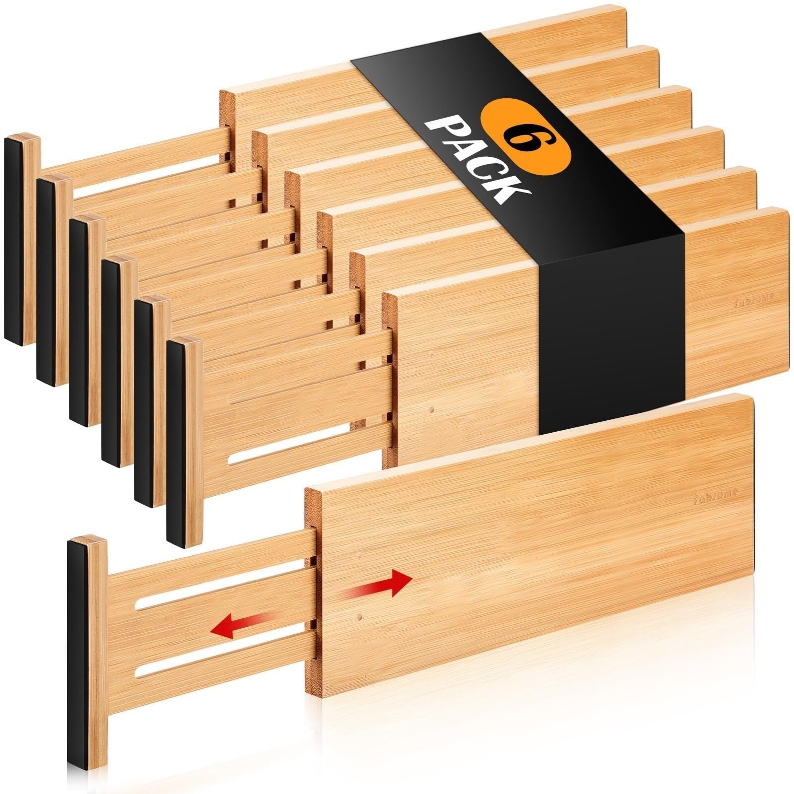 6 separadores de cajones de bambú ajustables para cocina, ahorro de espacio, solución de almacenamiento natural para cocina, baño, dormitorio, tocador y oficina