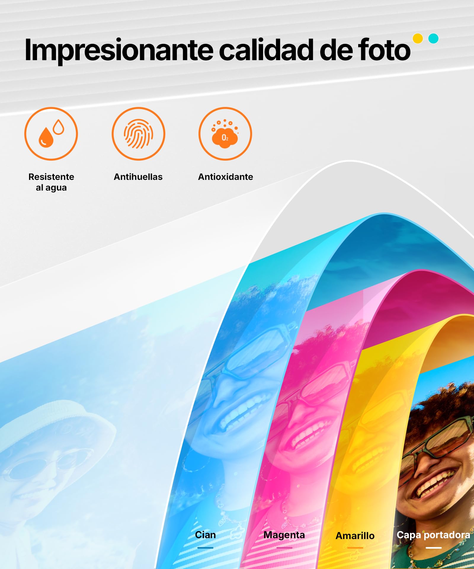 Liene Amber M110 Impresora de Fotos para Móvil Portátil con 60 Hojas 10x15 cm + 20 Adesivos 7.7 cm + 2 Cintas – Tecnología de Sublimación Térmica, Bluetooth, para iPhone y Android