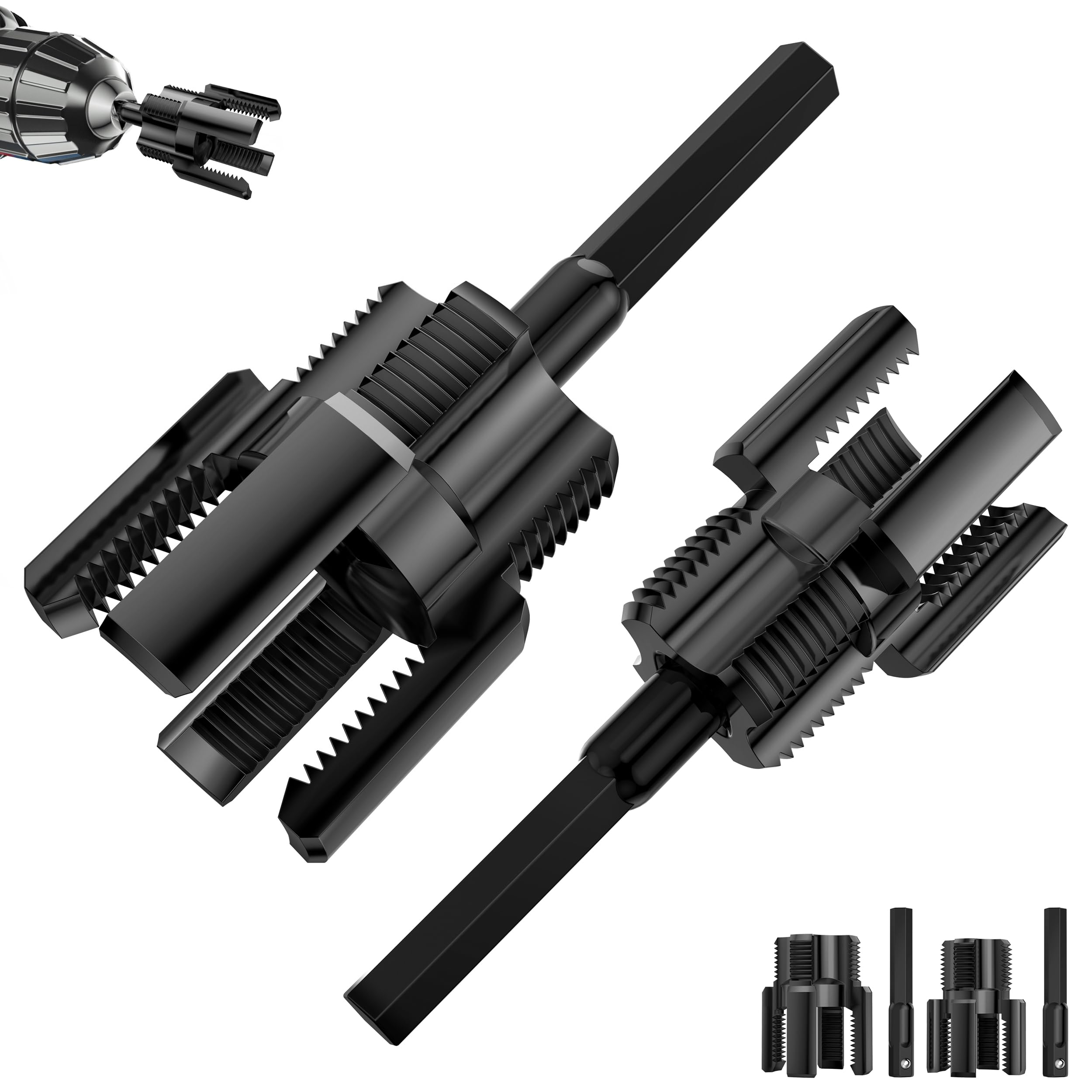 Black PVC Pipe Threader Kit, 1/2 and 3/4 Inch, Drill Compatible Tool