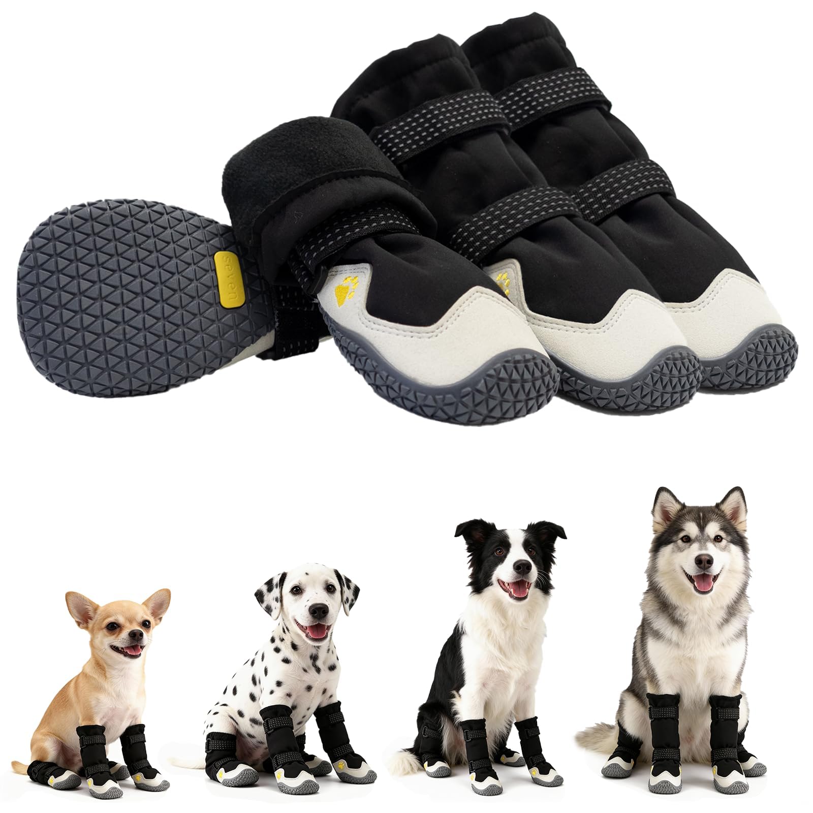 UIQELYS Dog Boots, High-Leg for Mud & Rain-Waterproof Dog Wellies with Double Secure Straps, Anti-Slip Paw Protection for Walking, Winter Grit & Hiking(Black, 4)