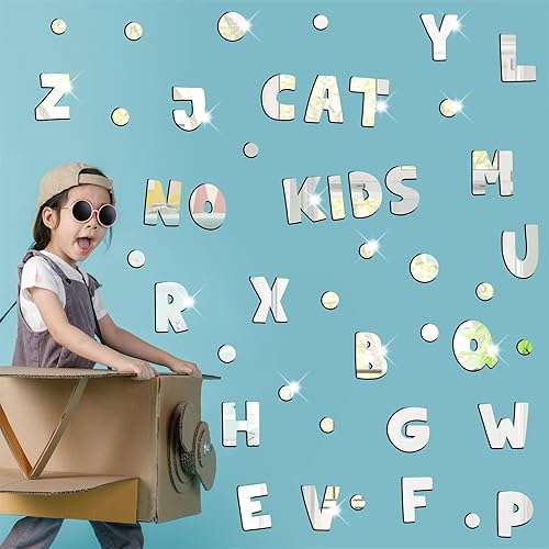 Miniatura 2 de Adhesivo acrílico para pared de espejo, letras del alfabeto, decoración de pared de espejo para dormitorio de niños, sala de estar, calcomanías de