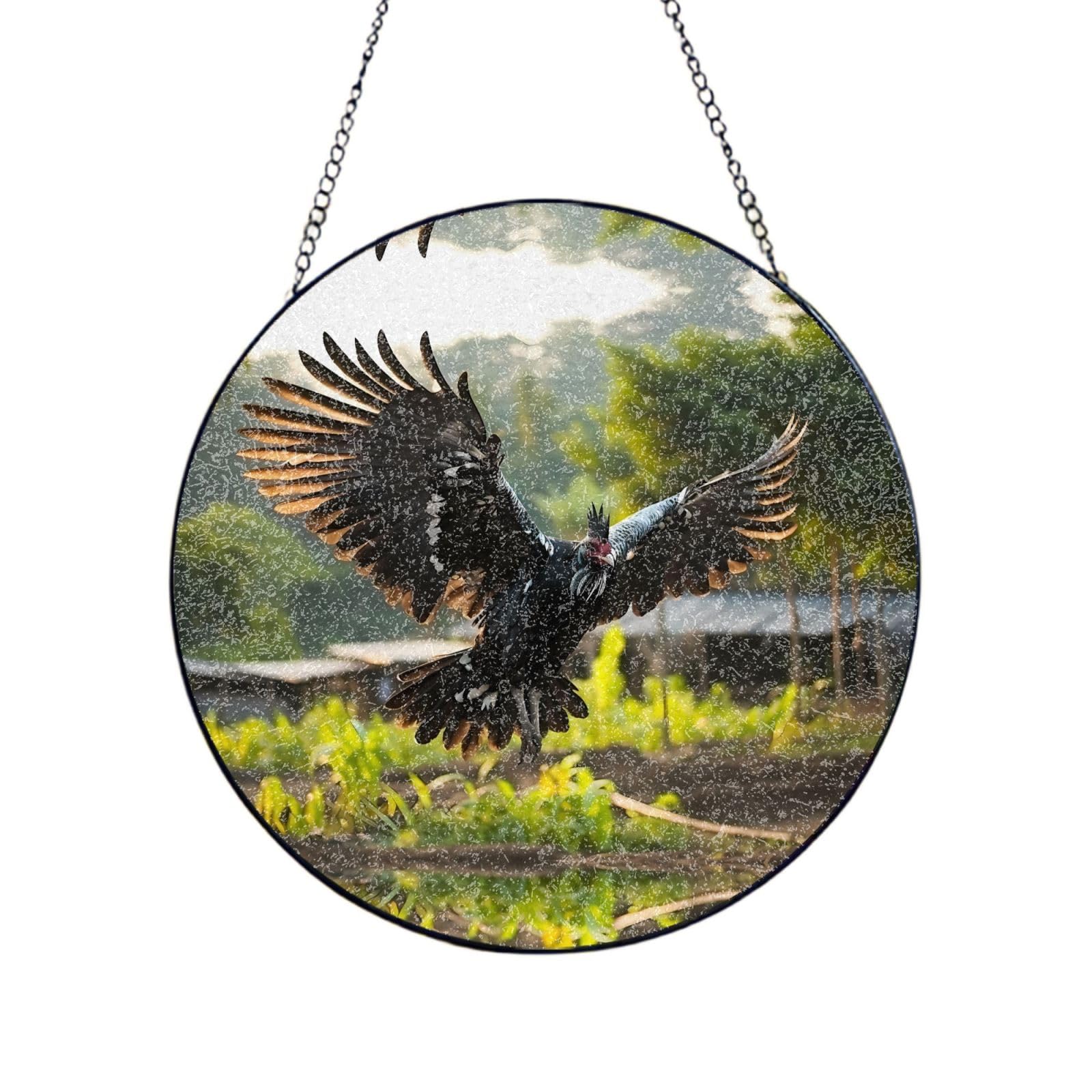 Poezjzw Stained Glass Window Hanging - Chicken With Spread Wings Sun Catcher For Door Garden Home Decor Christmas Mother'S Day Birthday Gifts 4in（10cm）