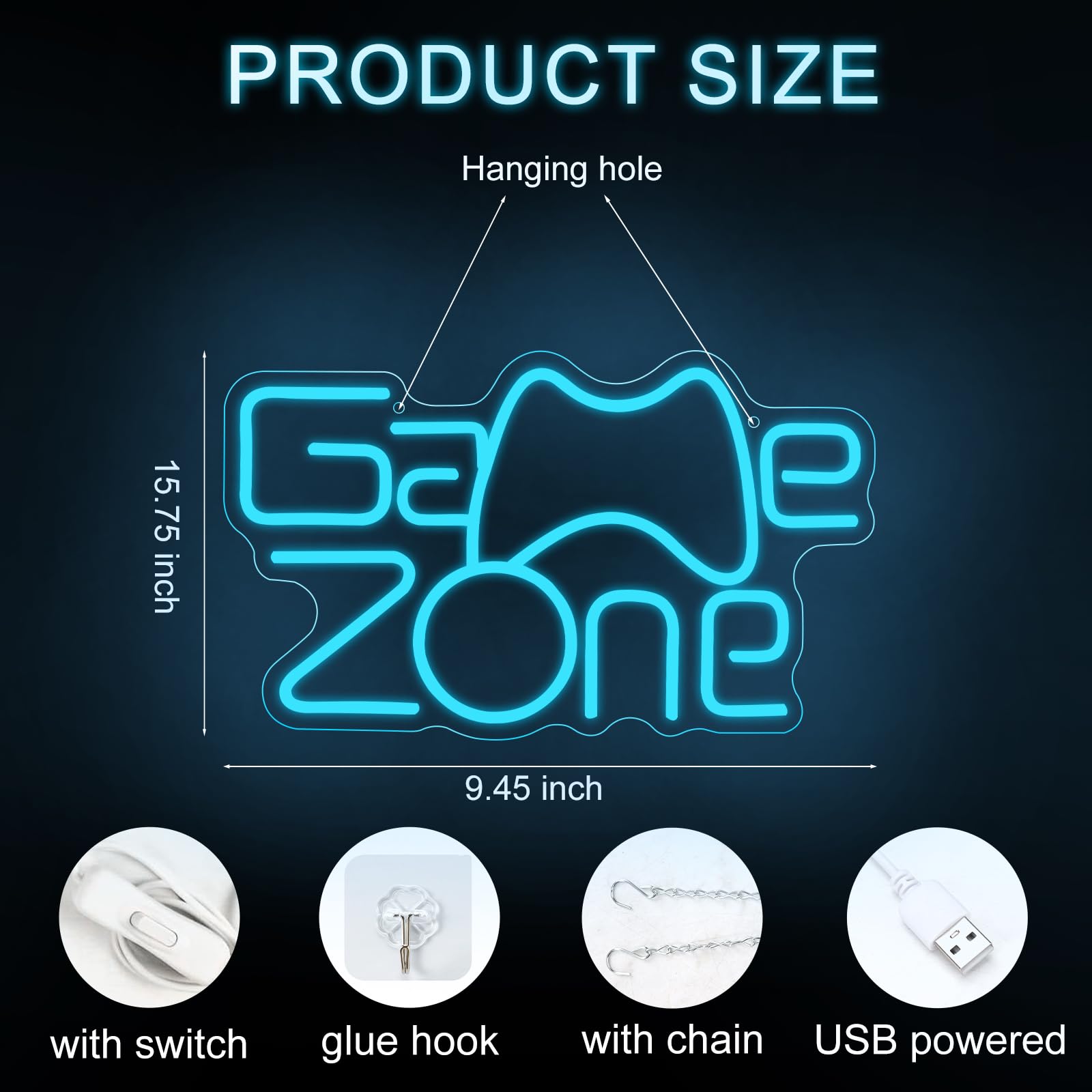 STHomedeco Game Neon Lampe - Alimenté Par USB Enseigne Lumineuse Decor Gaming Cool Néon Pour Chambre Salle De Jeux Bar Enfants Cadeau Décoration De Fête (GAMEZONE-Blue