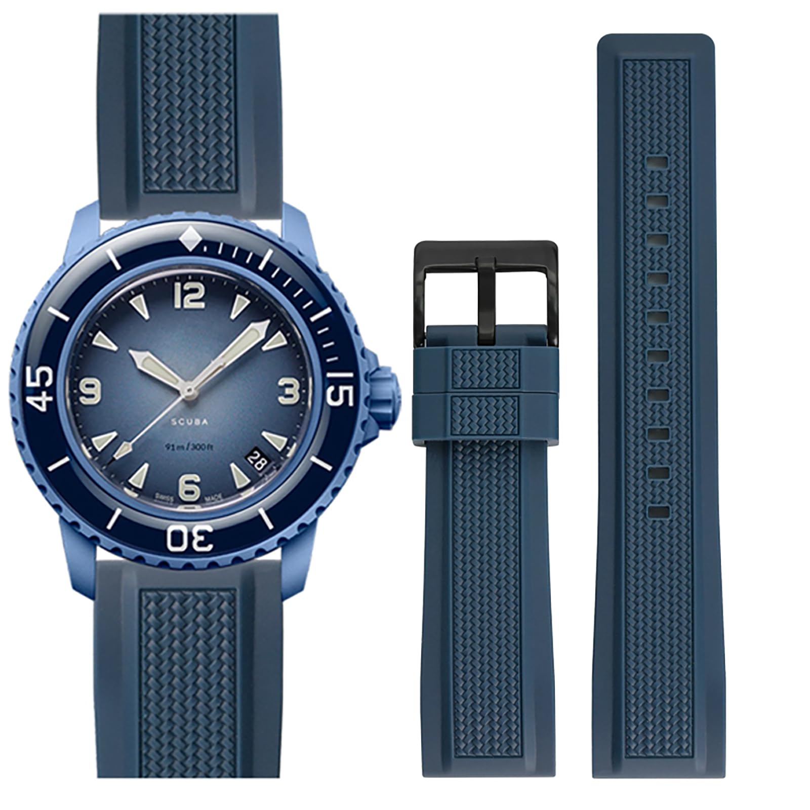 StanchevStrap for Blancpain Swatch,22mm Soft Rubber Waterproof Replacement Strap for Blancpain x Swatch Fifty Fathoms Men Women Band with Install & Remove Tool Kit…