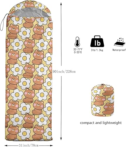 Miniatura 2 de QOOMO Saco de dormir para camping, 3 estaciones, clima cálido y fresco, ligero, saco de dormir impermeable para adultos y niños, viajes y al aire