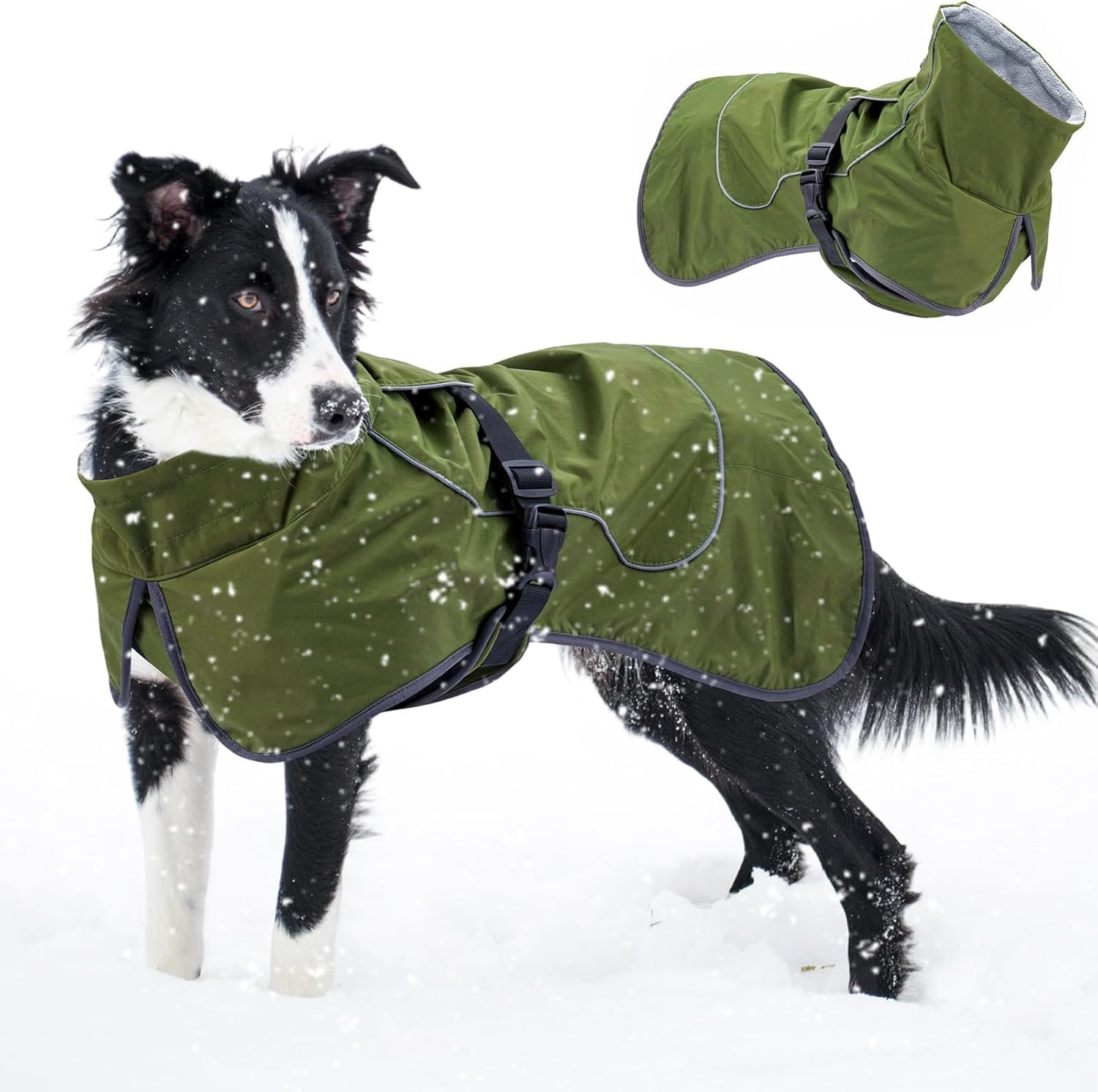 Waterproof Dog Winter Coat, Warm Raincoat Jacket with Soft Fleece Lining for Small Dogs, Reflective Windproof Cold Weather Rain Coat with Harness Hole for Pet Dog Camping Hiking(Green S)