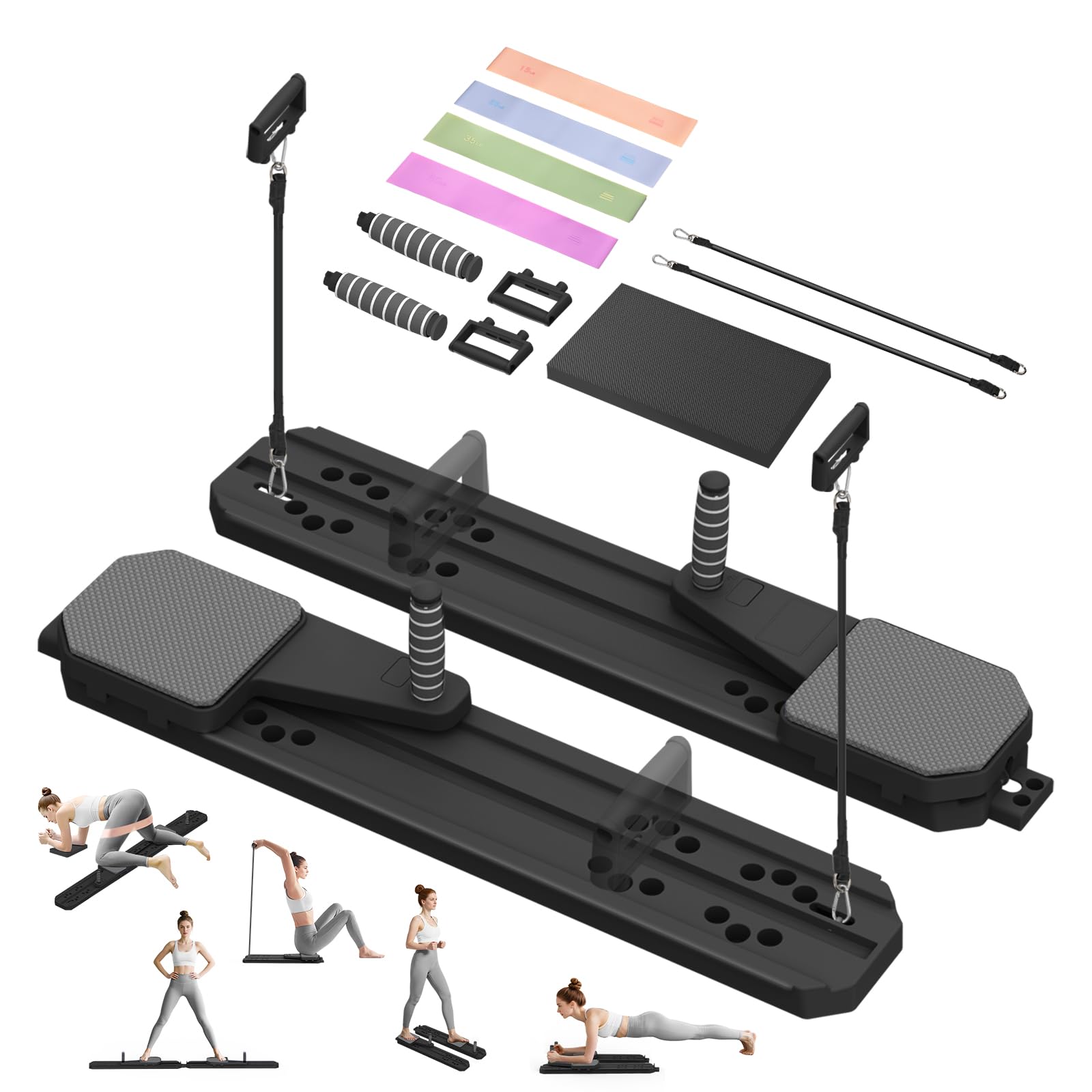 pilates board for home workout, protable pilates reformer set for core, balance and strength training, 12 in 1 multi-purpose pilates reformer machine for women and men