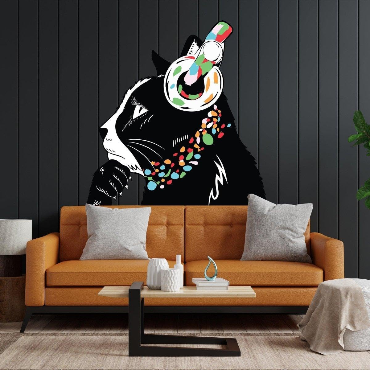 Adesivo da parete per appassionati di musica felina – Adesivo da parete con gatto, 150 x 103 cm, lato destro