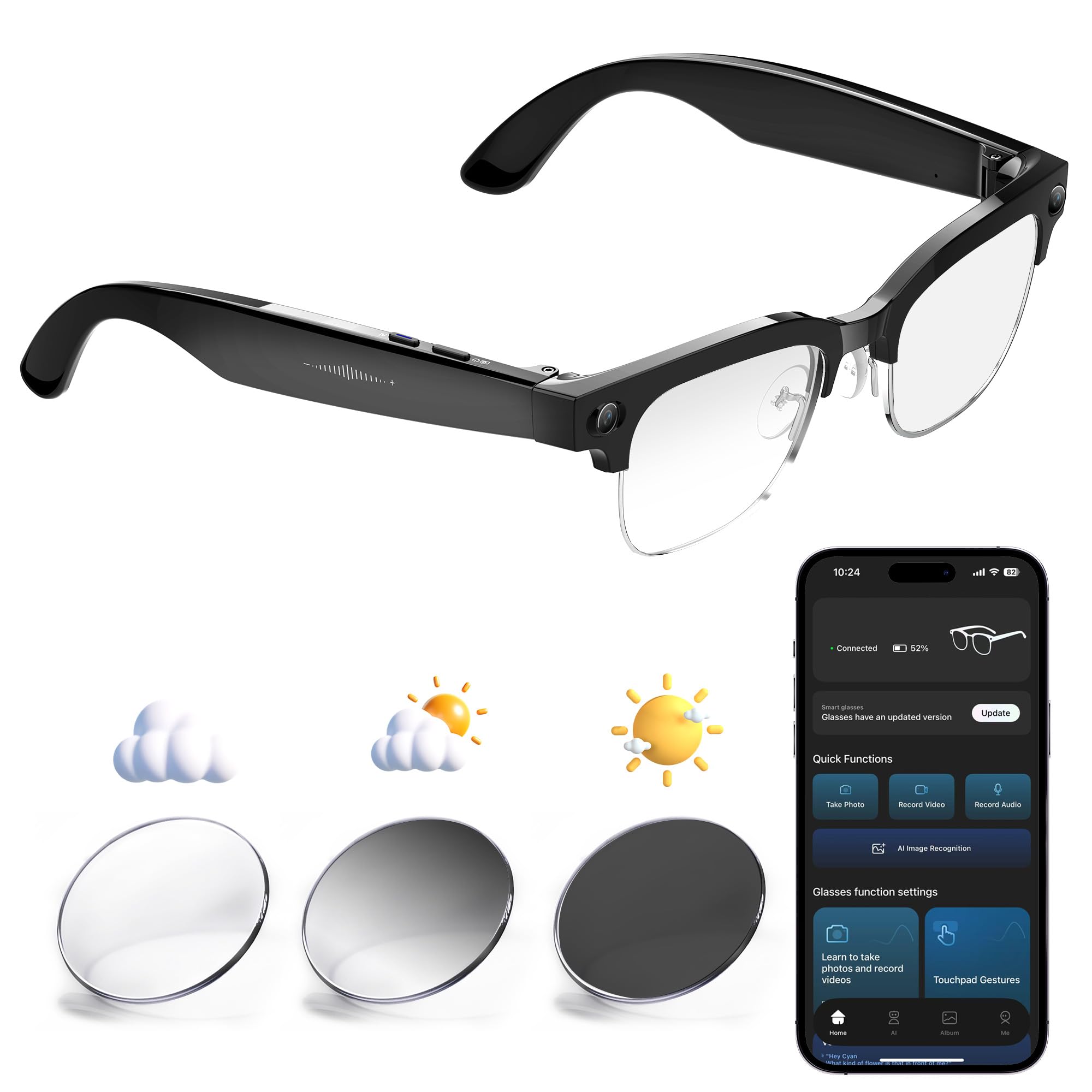 AI Smart Camera Glasses with 8MP HD Camera, 4K Photos and 1080P Video, Anti-Shake, 12H Music Calls and Bluetooth, Real-Time Translation/Object Recognition-image-22