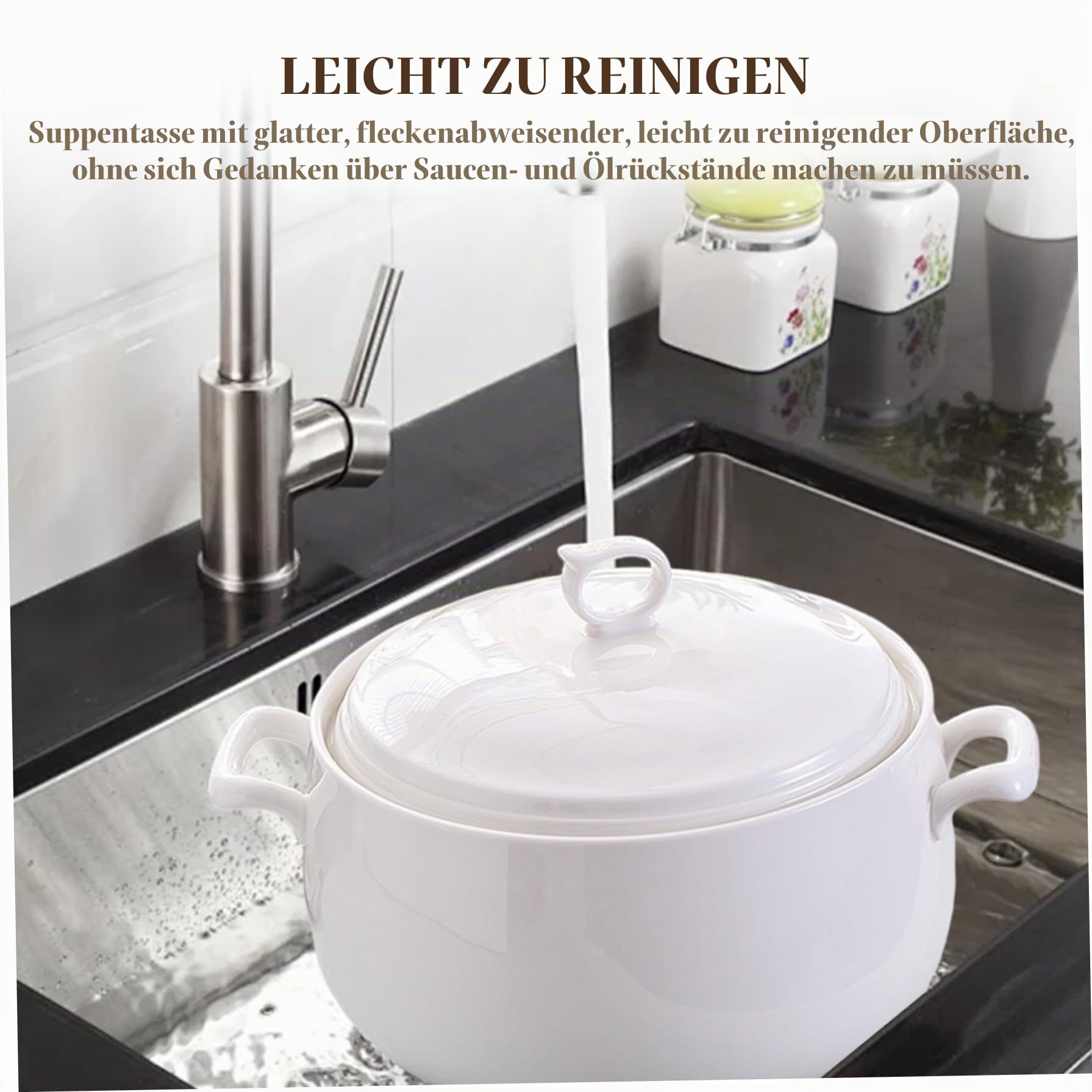 Suppe Tureen 3000 ml runde Keramik-Servierschalen mit Deckel mit hitzebeständigen Suppenschalen mit Griffen Mikrowelle Safe für Restaurantküche, Halloween Dekorationen