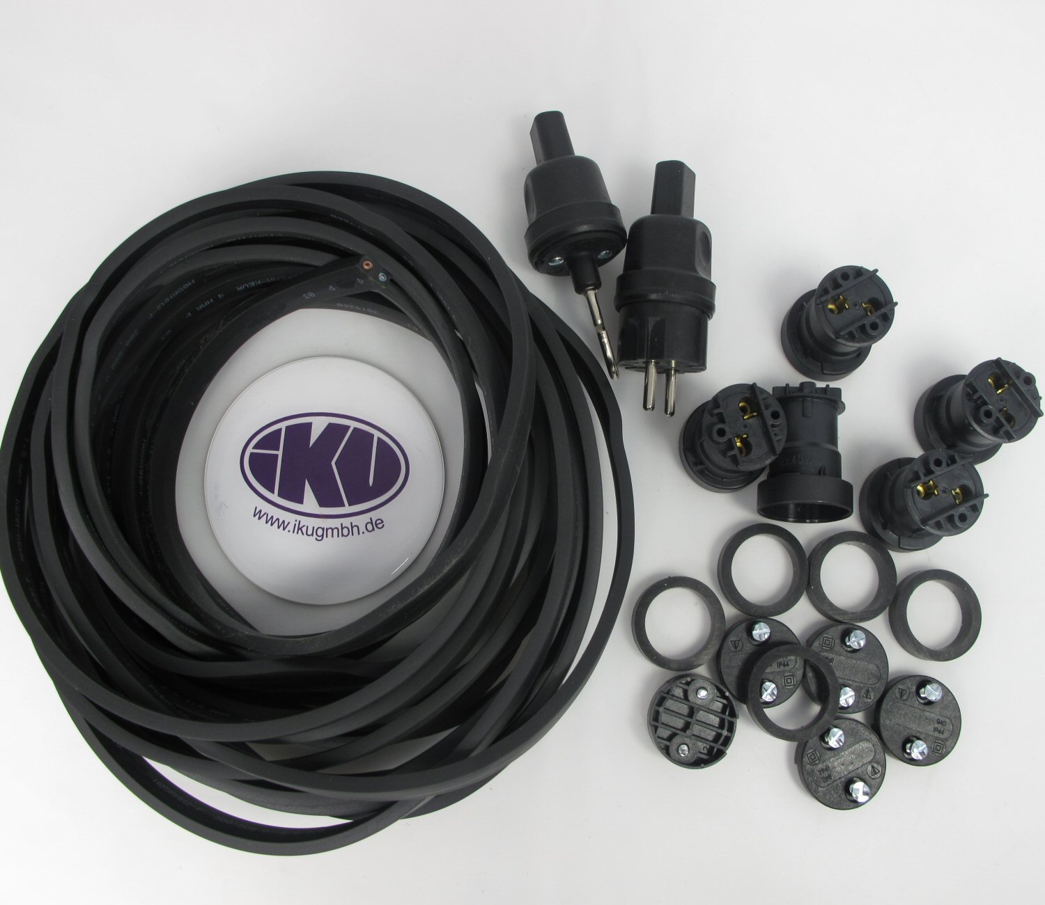 IKu GmbH Illu Lichterkette 10 M - 20 Fassungen Bausatz Garten Party Lichterkette E 27 Schwarzes Kabel