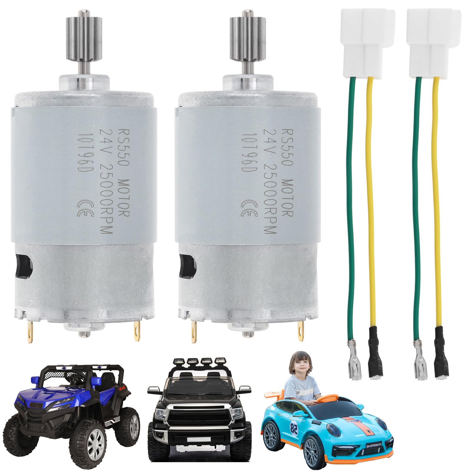 Photo 1 of 2-Pack RS550 DC Motor 10Teeth 24V 25000RPM Electric Motor Drive Engine High Speed Motor Upgrade for Powered Wheels Kids Ride on Toy Car Replacement Parts Accessory (10Teeth)