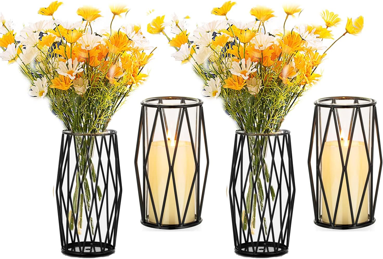 Glass Vase for Flowers Esmiome 4Pcs Black Vase with