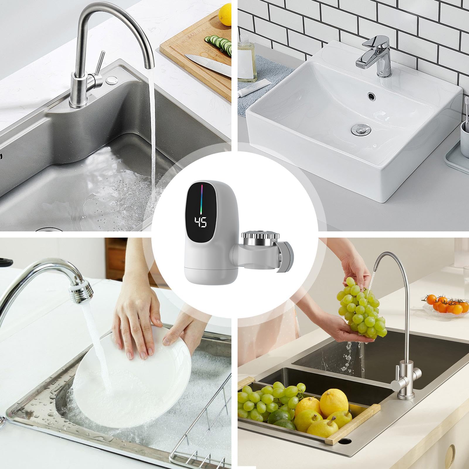 Robinet Pour Eau Chaude,Chauffe-Eau Instantané Sans Réservoir Avec Affichage Numérique À LED | Accessoires 3000W pour Salle de Bain Hôtel Camping-Car Cuisine Intérieur