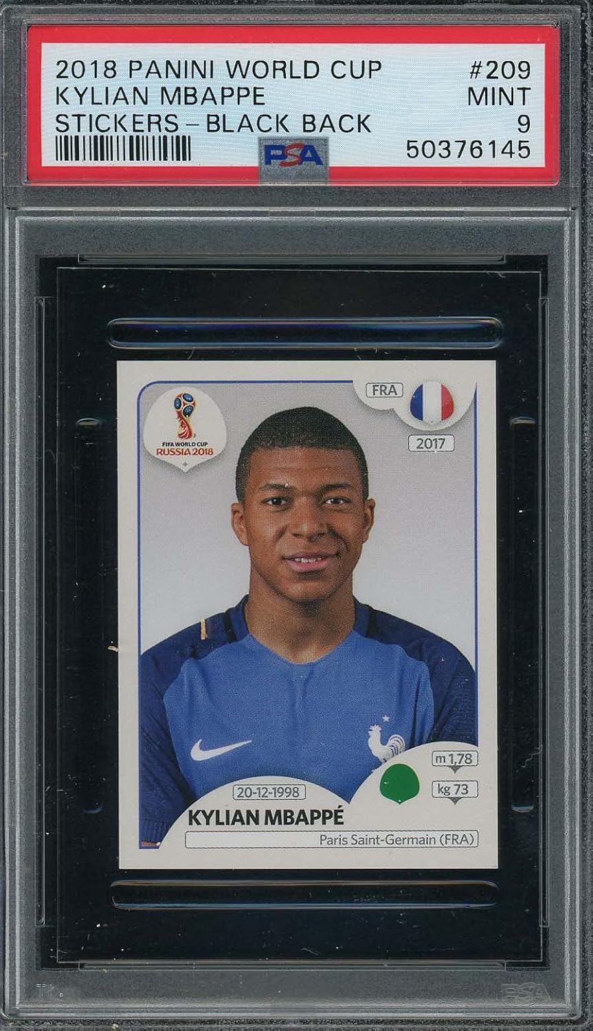 Kylian Mbappe 2018 Panini World Cup Rookie Stickers Black Back Card #209 PSA 9
