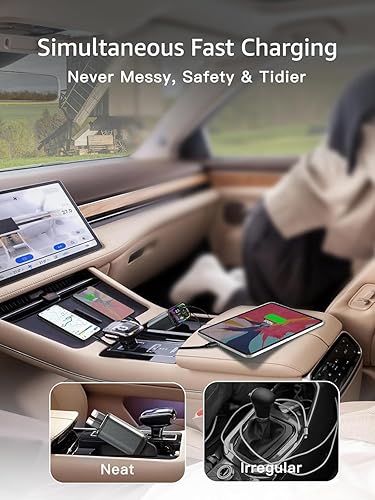 Miniatura 6 de Cargador de coche retráctil USB C, cargador de coche tipo C de 107 W de carga rápida con cable retráctil dual y puertos USB para iPhone 17/16/15,