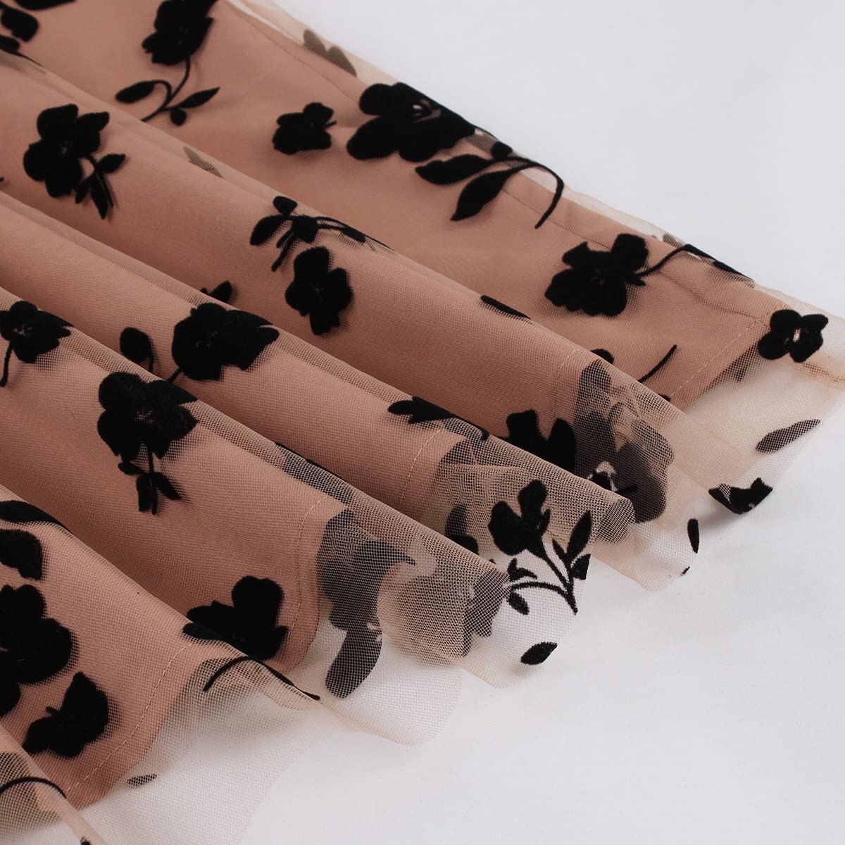 Odizli Rockabilly, gonna in tulle da donna, stile vintage, elasticizzata, a vita alta, con stampa a cuore, linea A