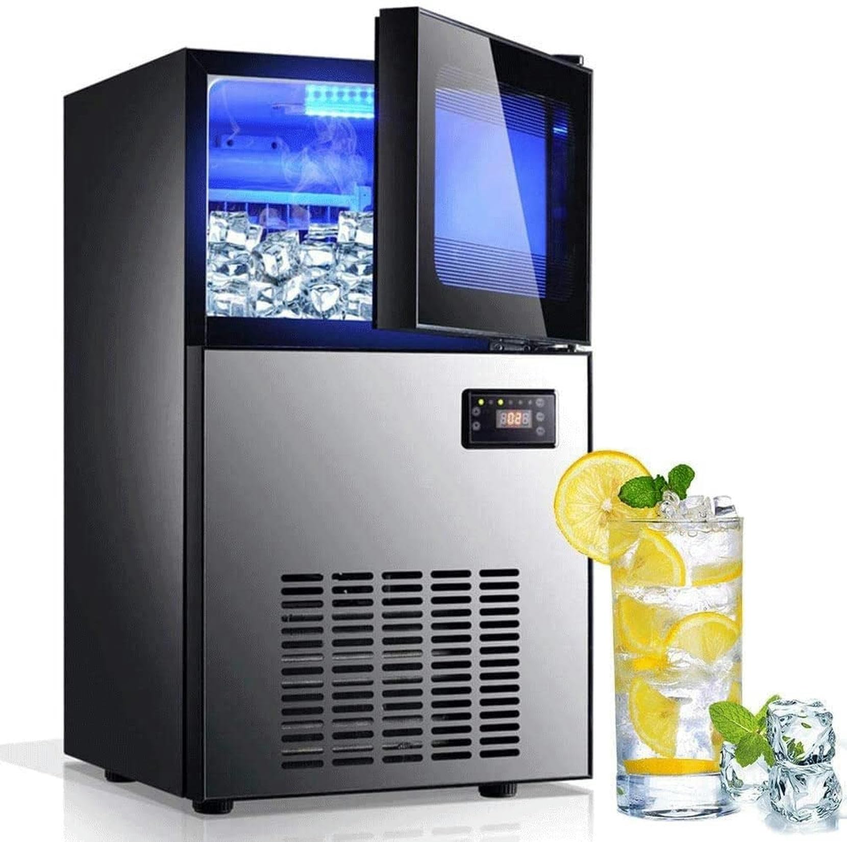 Macchina per la produzione di ghiaccio commerciale indipendente - Produce 99 libbre di ghiaccio in 24 ore con una capacità di stoccaggio di 29 libbre