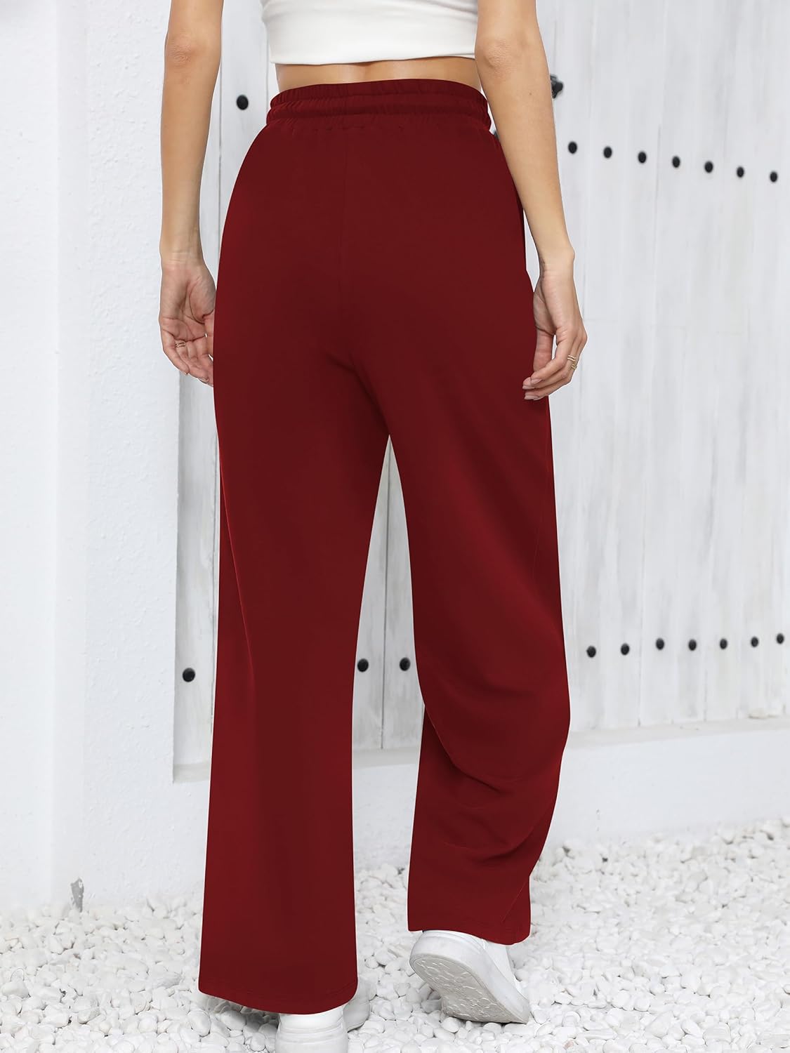 Missufe Women's Elastic High Waist Wide Leg Loose Casual Pants Joggers Workout Lounge Sweatpants with Pockets - Image 4