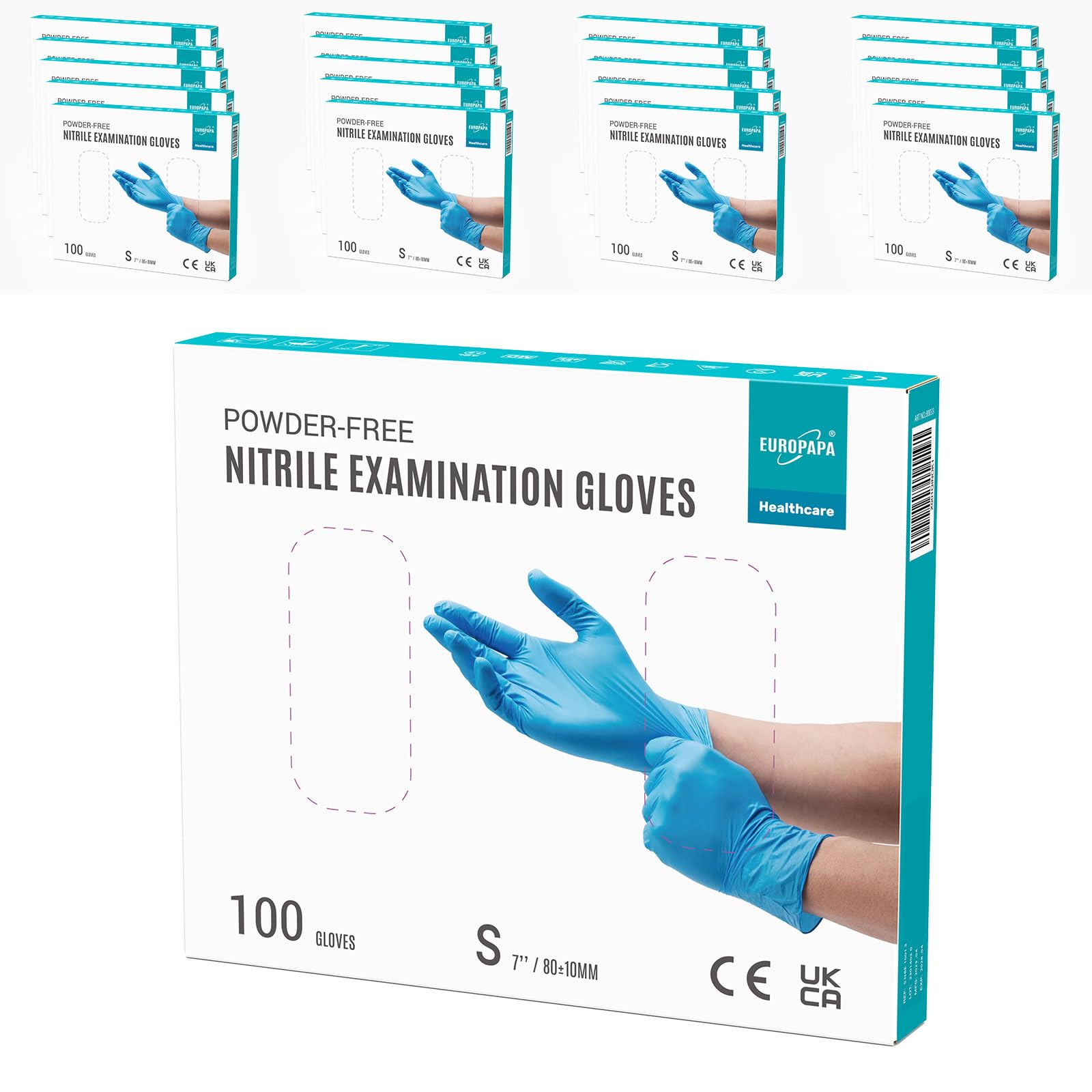 EUROPAPA® 2000 Stück (20x100) Nitrilhandschuhe Box Einweghandschuhe, Einmalhandschuhe, Untersuchungshandschuhe, puderfrei, ohne Latex, unsteril, latexfrei, disposible gloves (S, Blau)