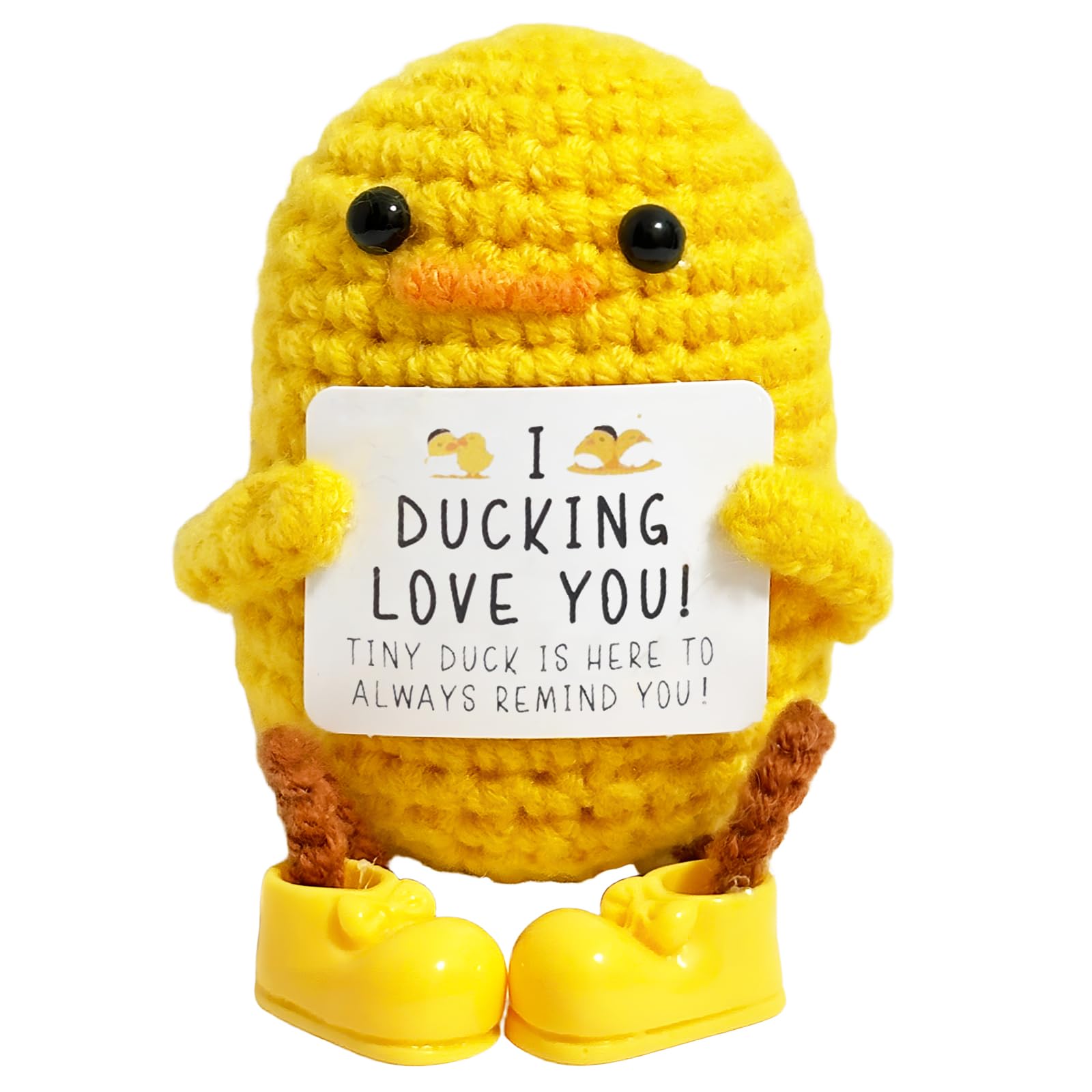 Positive Crochet Animals Long Legged Mini Duck - I Ducking Love You,Funny Positive Potato Best Friend Birthday Inspirational Gifts for Women Him Her Daughter Coworkers,Emotional Support Crochet