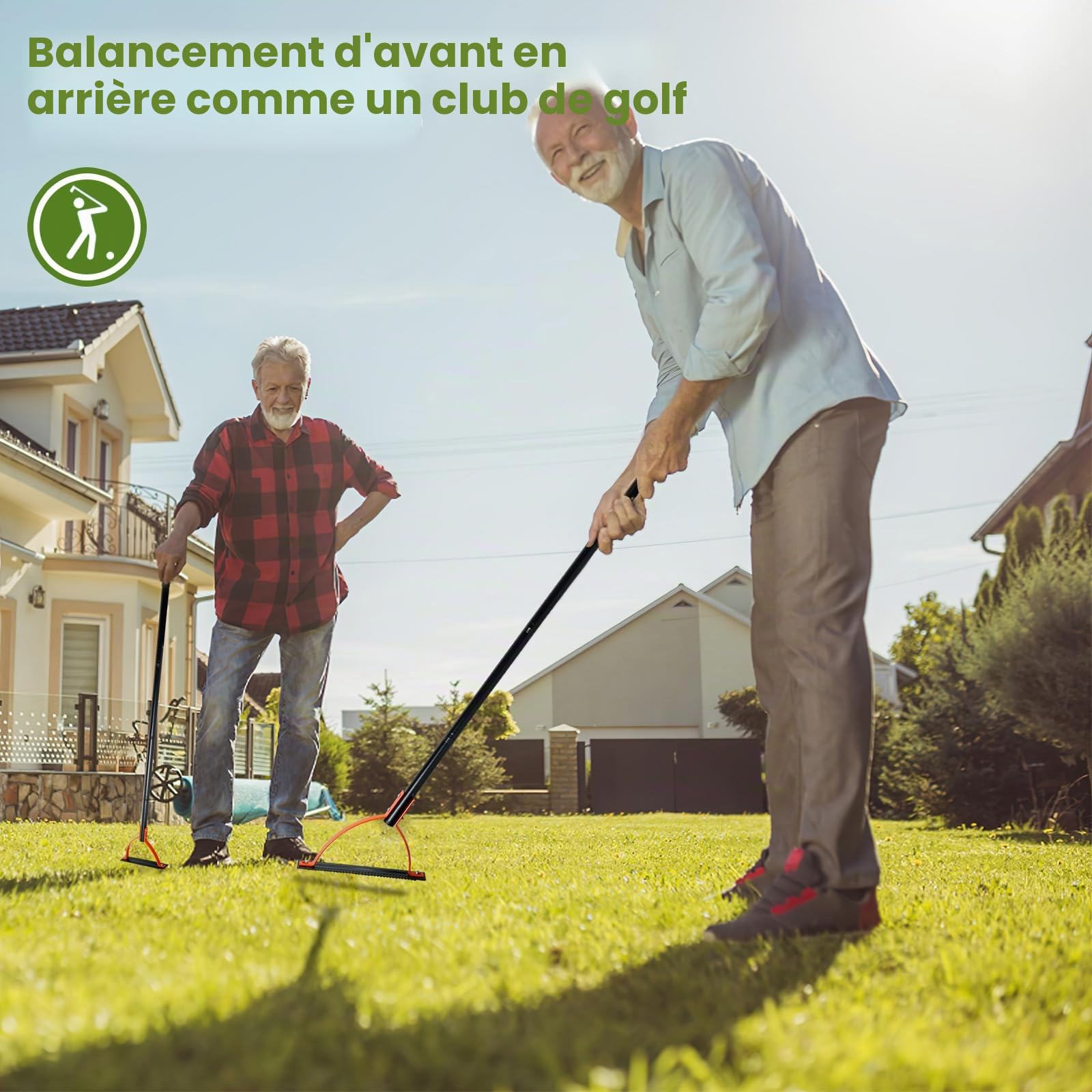 Fouet à gazon avec lame dentelée à double tranchant en acier - Coupe-herbe manuel avec poignée de 76,2 cm - Outil manuel pour couper les mauvaises herbes dans les tranchées de jardin