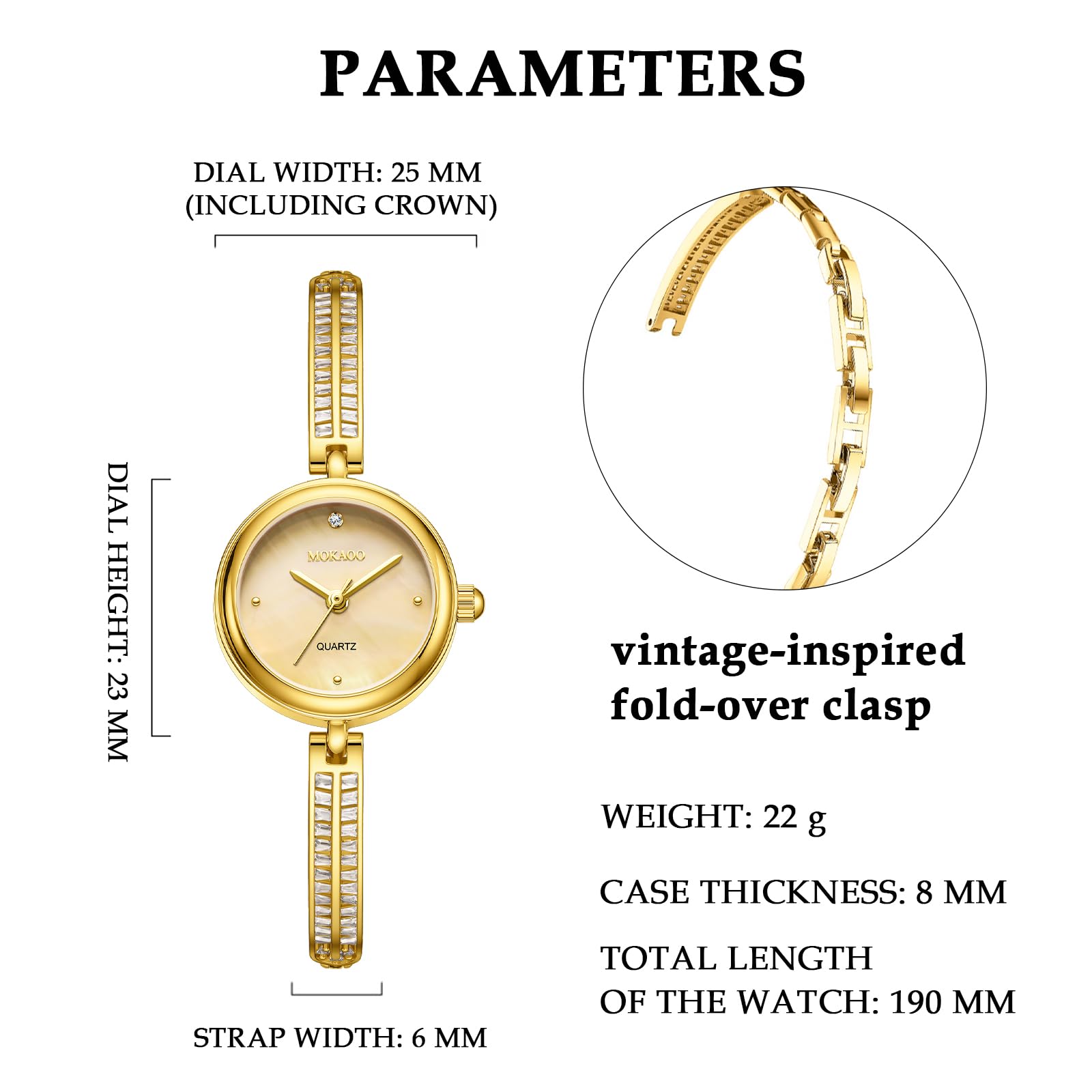 findtime Reloj de pulsera dorado para mujer, de oro, para mujer, de oro, pequeño reloj de pulsera de plata con cristales de corte baguette para el uso diario