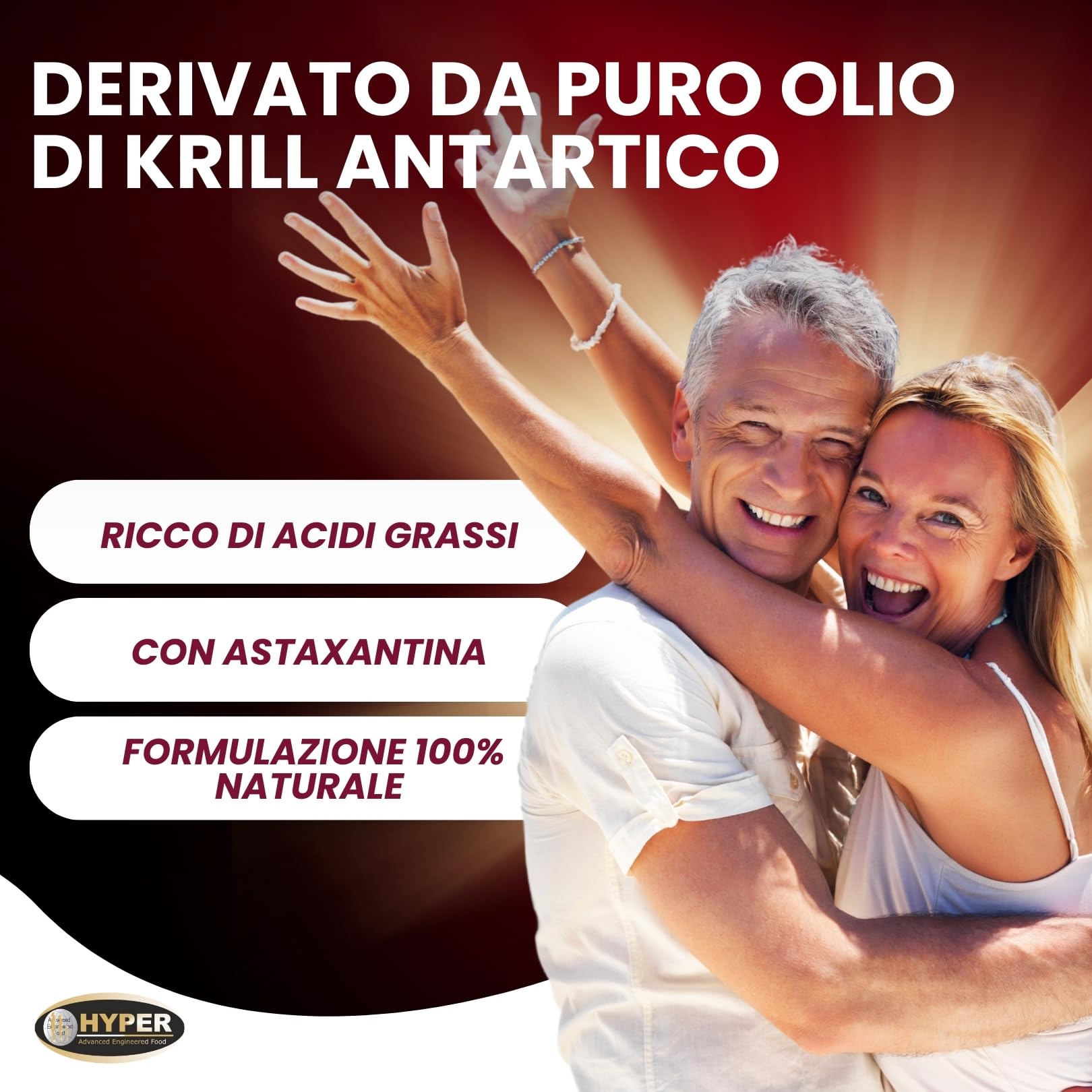 Hyper KRILL OIL OMEGA 3 1000 mg | Olio di Krill Antartico Puro con Astaxantina, EPA e DHA per Cuore, Articolazioni e Benessere Generale - 100% Naturale Altamente Assimilabile - 60 Perle