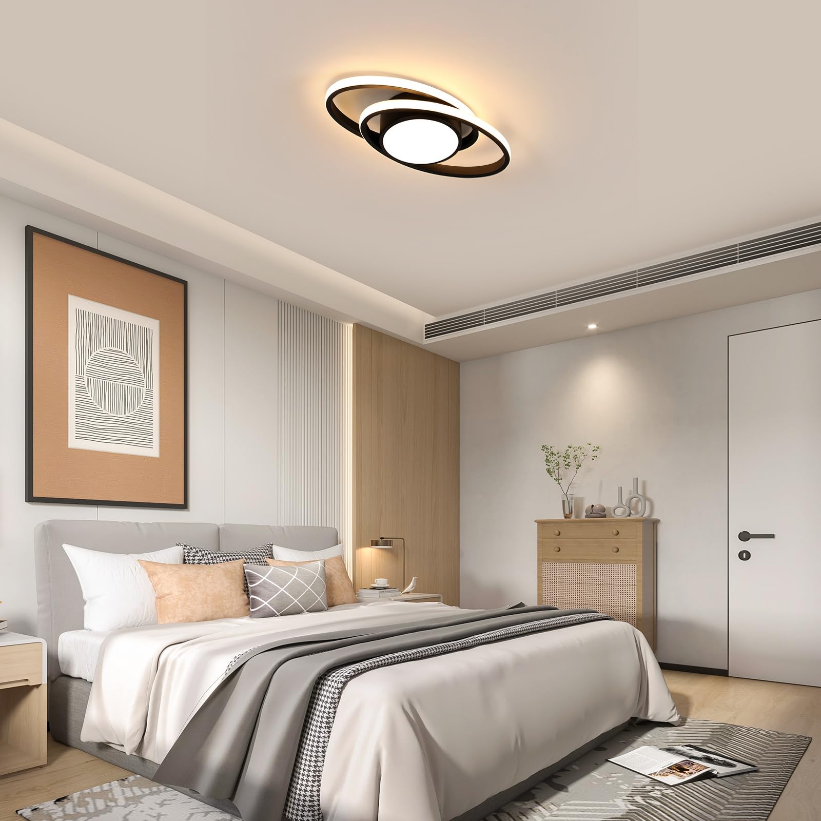 Plafoniere da Soffitto Dimmerabile, 39W 4387LM Plafoniera LED Soffitto Moderno, con Telecomando/APP 3000K-6500K, Nera Lampada da Soffitto LED per Soggiorno Camera da Letto Cucina, 38.5CM