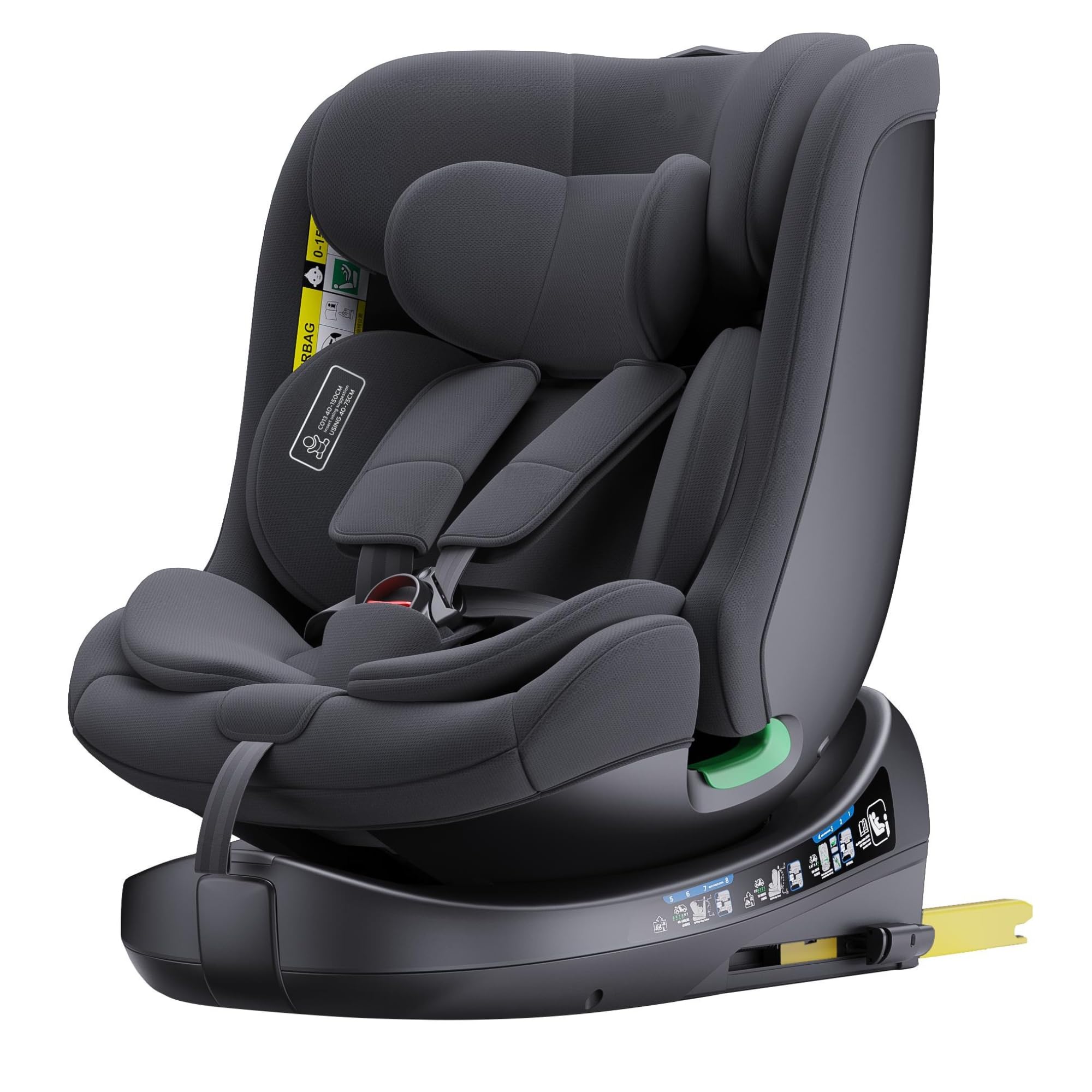 Seggiolino Auto Isofix Gruppo 0 + 1/2/3 Seggiolino Auto 360 Girevole 40-150cm 0-12 anni (Black)