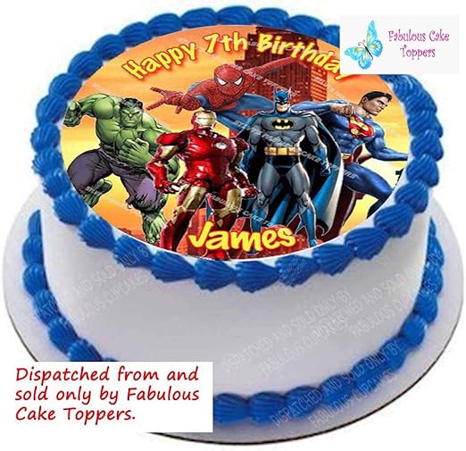 Glacage Comestible Pour Gateau D Anniversaire Motif Super Heros Spiderman Superman Batman Amazon Fr Epicerie