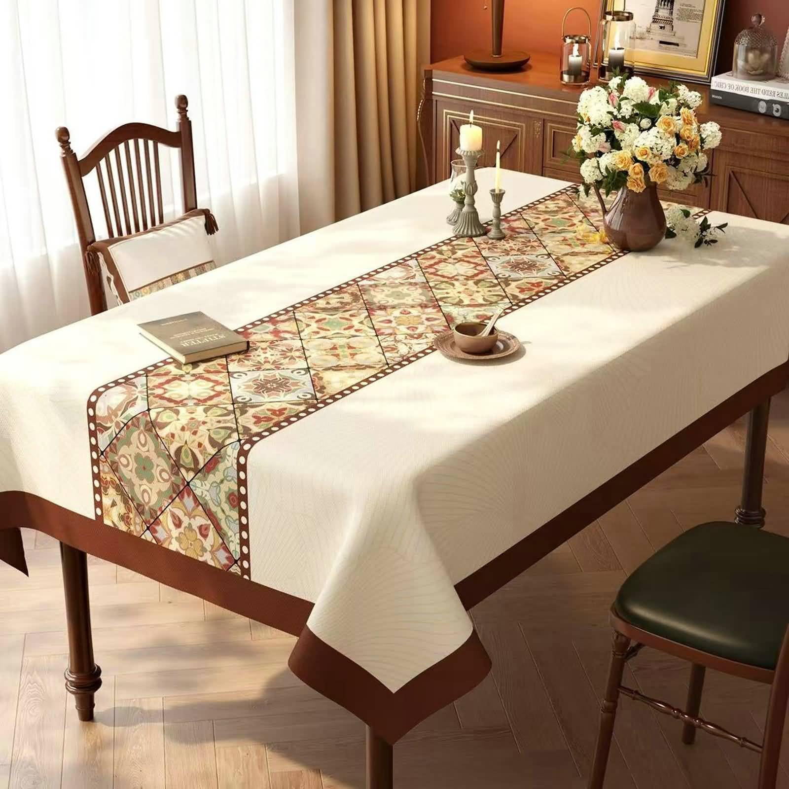 Kitchen Tovaglia Antimacchia PVC, Beige Marrone, 90x140cm